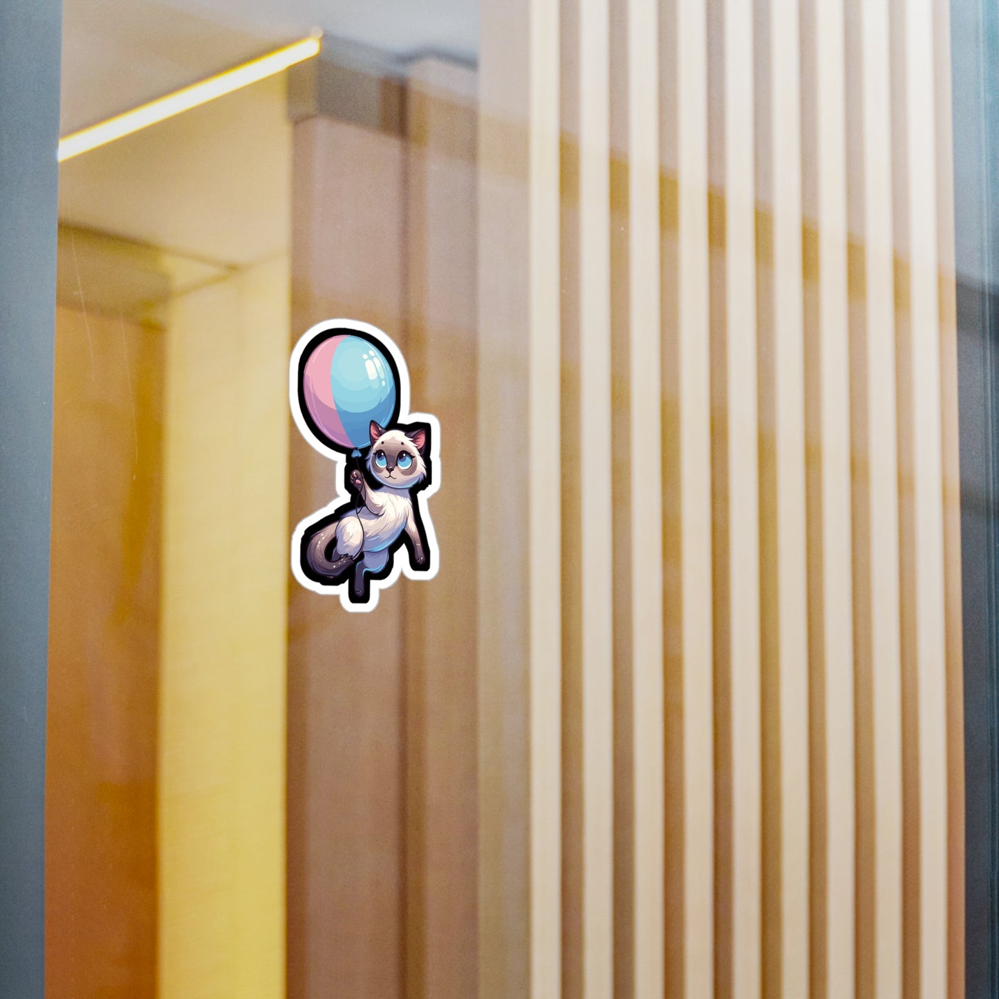 Cat with Balloon - Cat Sticker for Car Window Wall Laptop Sticker. Water Bottle Sticker, Vinyl Balloon Decal, Floating Sticker - Cat Gift