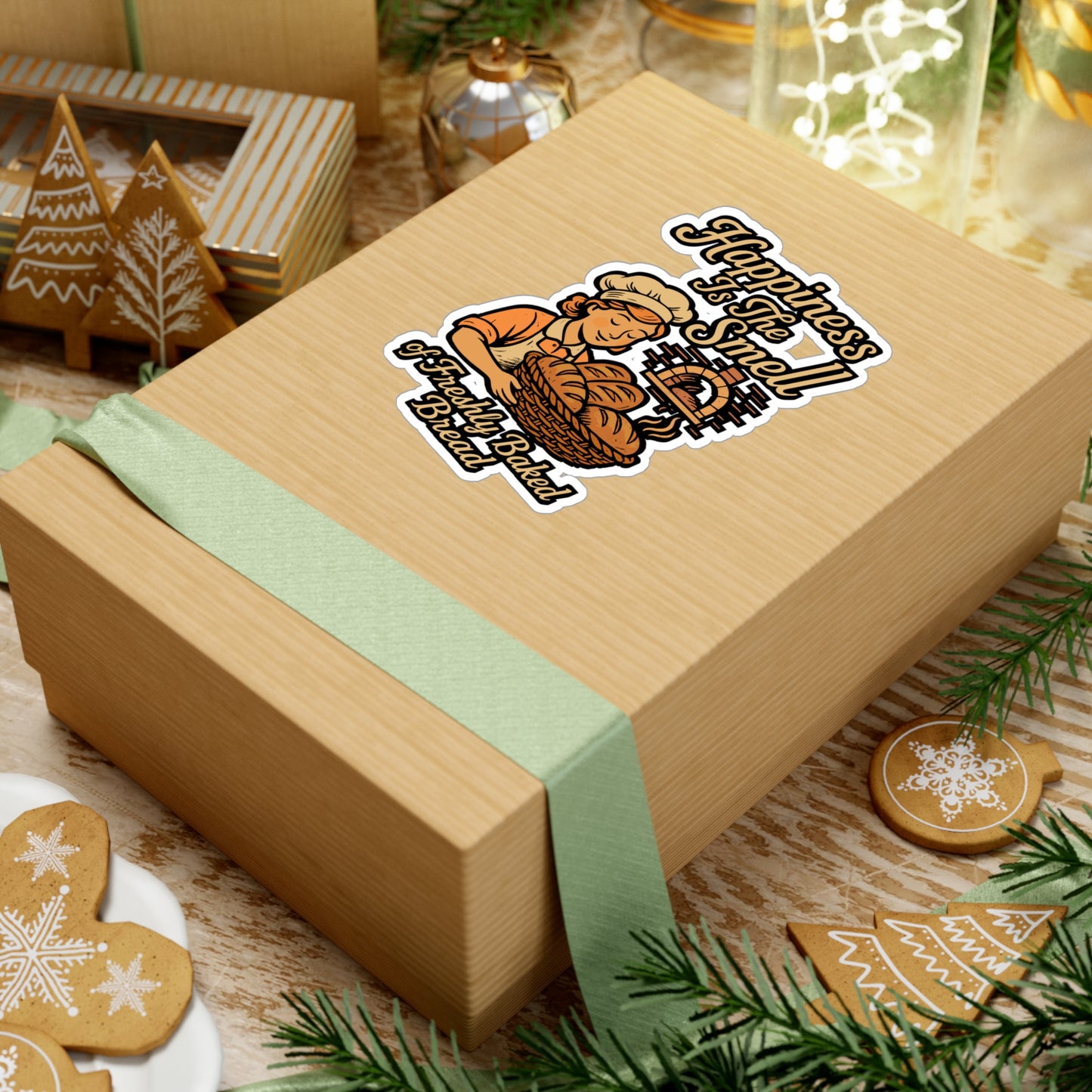 Happiness Is The Smell Of Freshly Baked Bread – Vinyl Sticker for Laptop or Water Bottle | Bakery Decor, Bread Lover Gift, Funny Kitchen Accessory