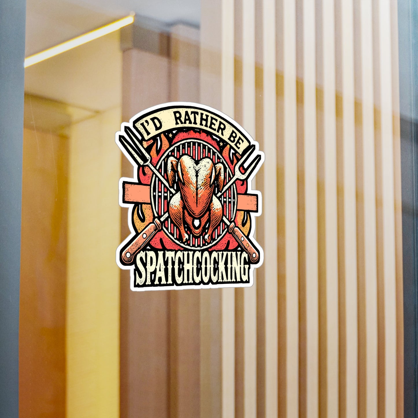 I'd Rather Be Spatchcocking – BBQ Sticker for Laptop or Water Bottle | Vinyl Smoker Decal | BBQ Gift for Grill Enthusiasts