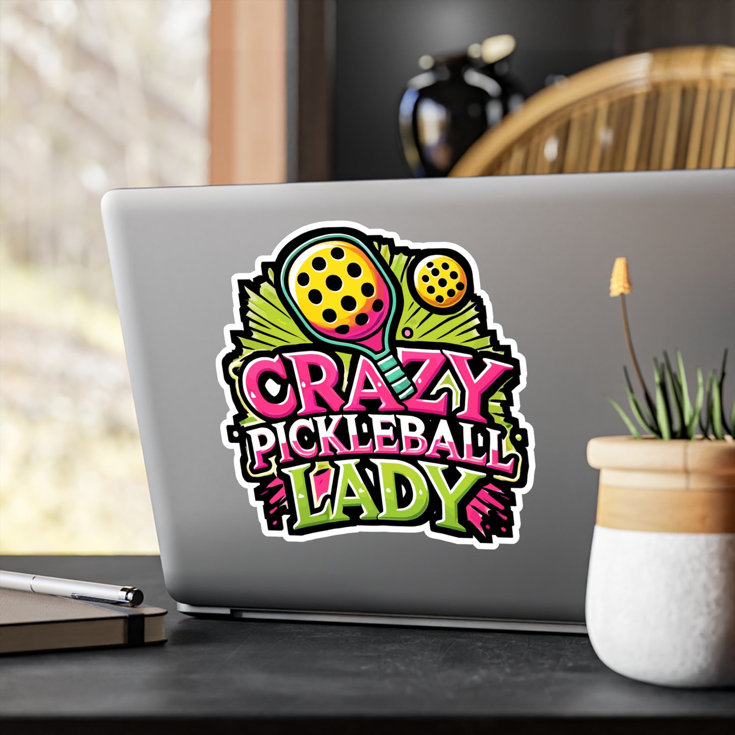 Crazy Pickleball Lady - Pickleball Sticker for Laptop Sticker. Water Bottle Sticker, Vinyl Dink Decal - Pickleball Gift