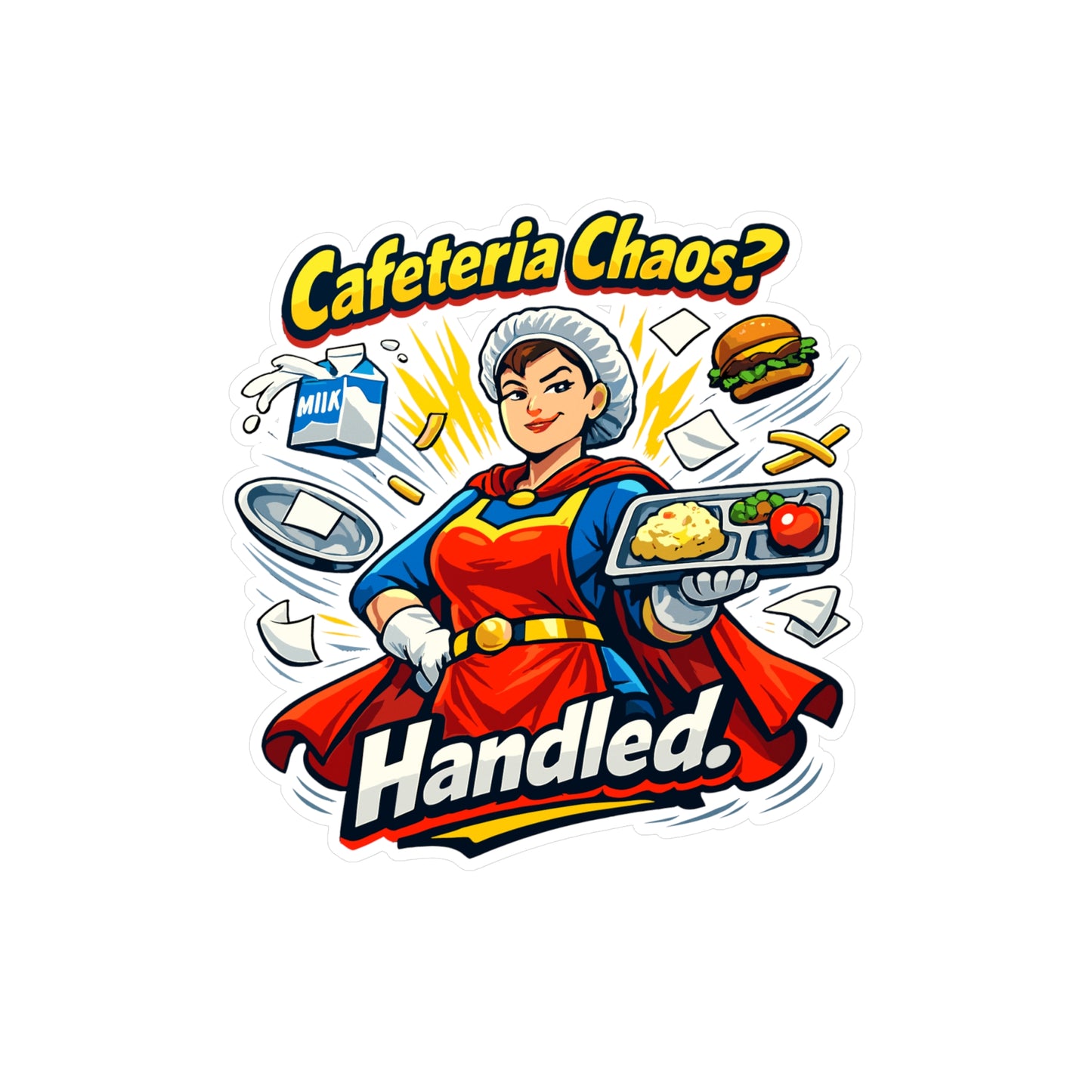 Lunch Lady Sticker Cafeteria Chaos? Handled Funny School Canteen Design, Waterproof Vinyl decals for Laptop, Water Bottle