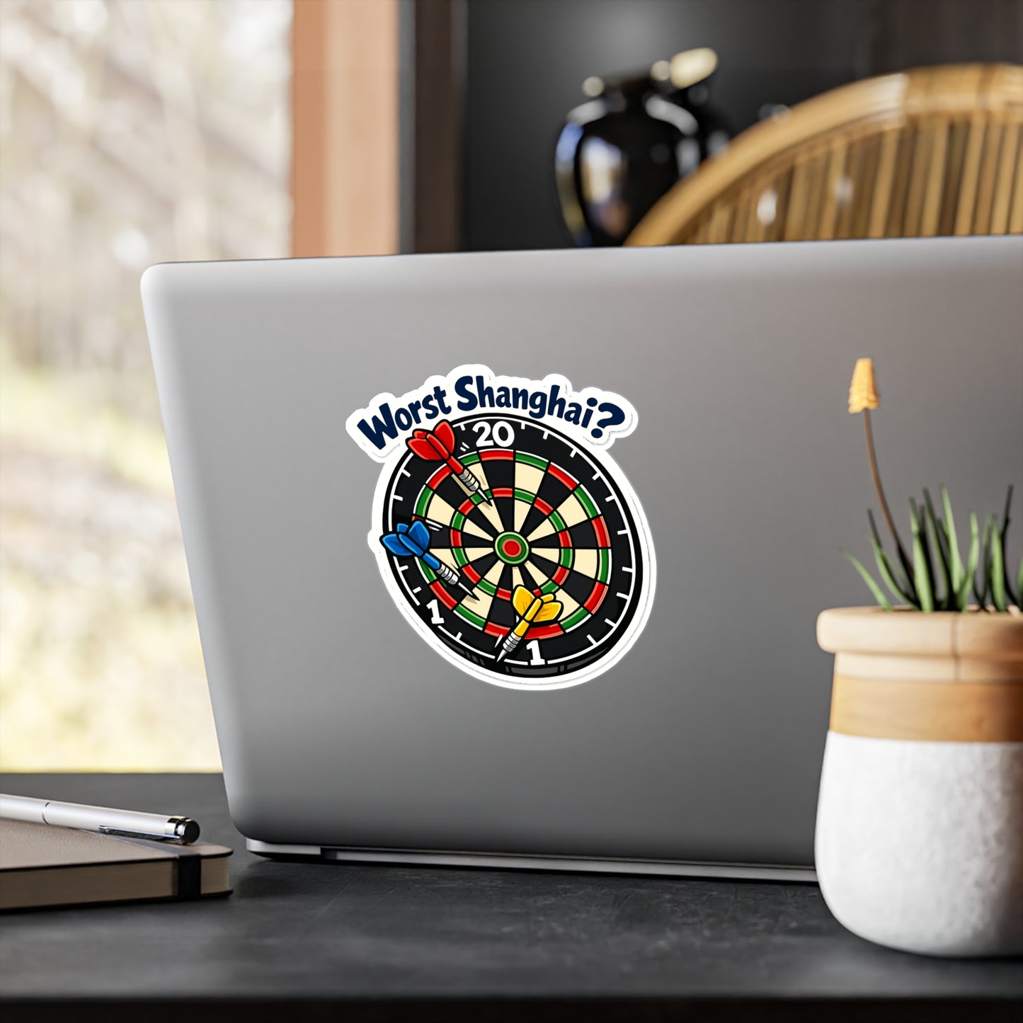 Dart Sticker "Worst Shanghai?" Funny Dartboard Drinking Team Arrow Design Vinyl Waterproof Decals for Laptop Water Bottle