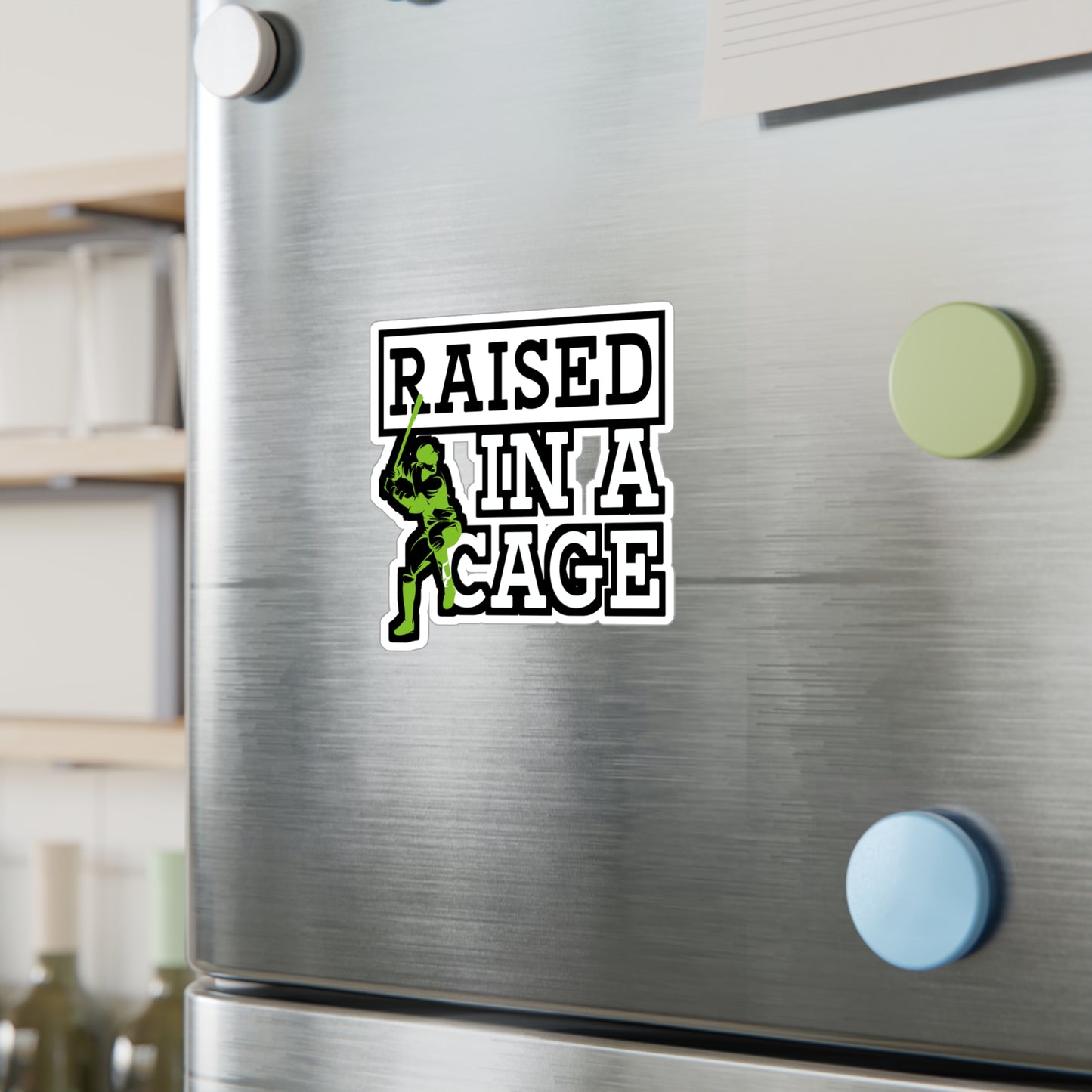 Raised In A Cage - Baseball Sticker for Wall Car Window Laptop Sticker. Water Bottle Sticker, Vinyl Softball Decal, Game Sticker - Baseball Gift