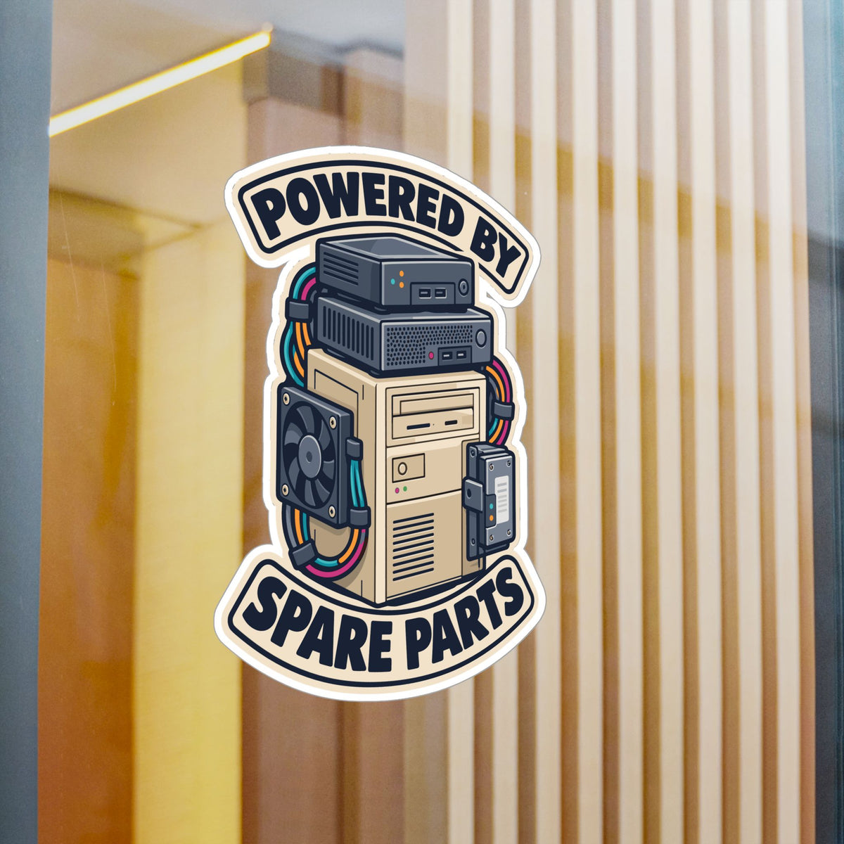 Tech Sticker Powered By Spare Parts – Reboot Button and Bandage Design Decals for Laptop or Water Bottle