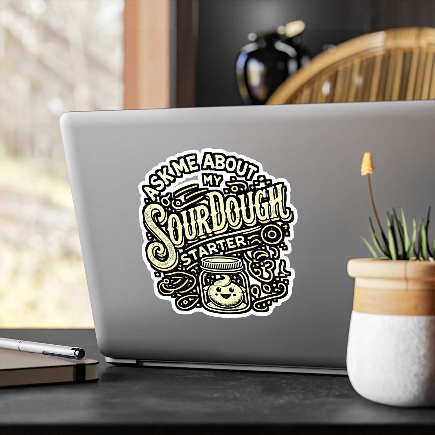 Ask Me About My Sourdough Starter – Baking Sticker for Laptop or Water Bottle | Vinyl Whisk Decal | Perfect Baking Gift