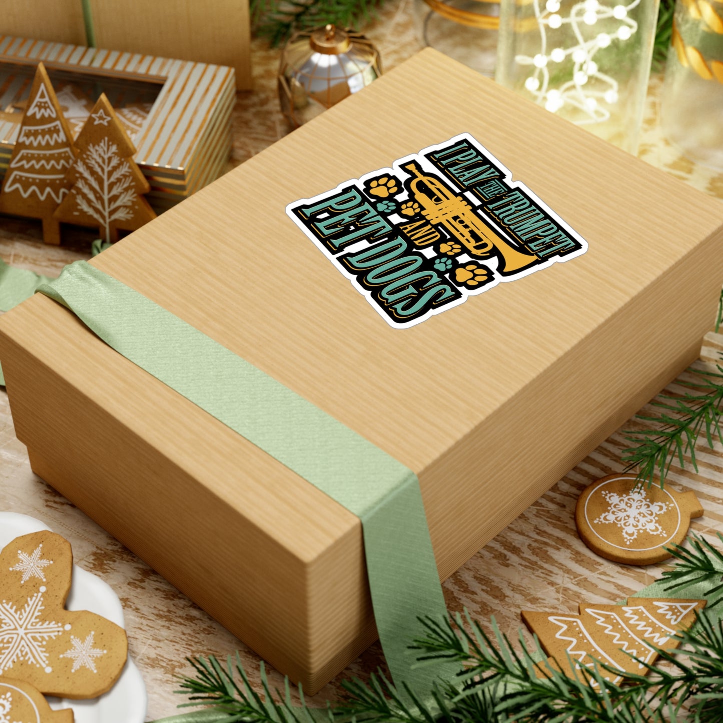 Play The Trumpet And Pet Dogs - Trumpet Sticker for Laptop Sticker. Water Bottle Sticker, Vinyl Brass Decal - Trumpet Gift