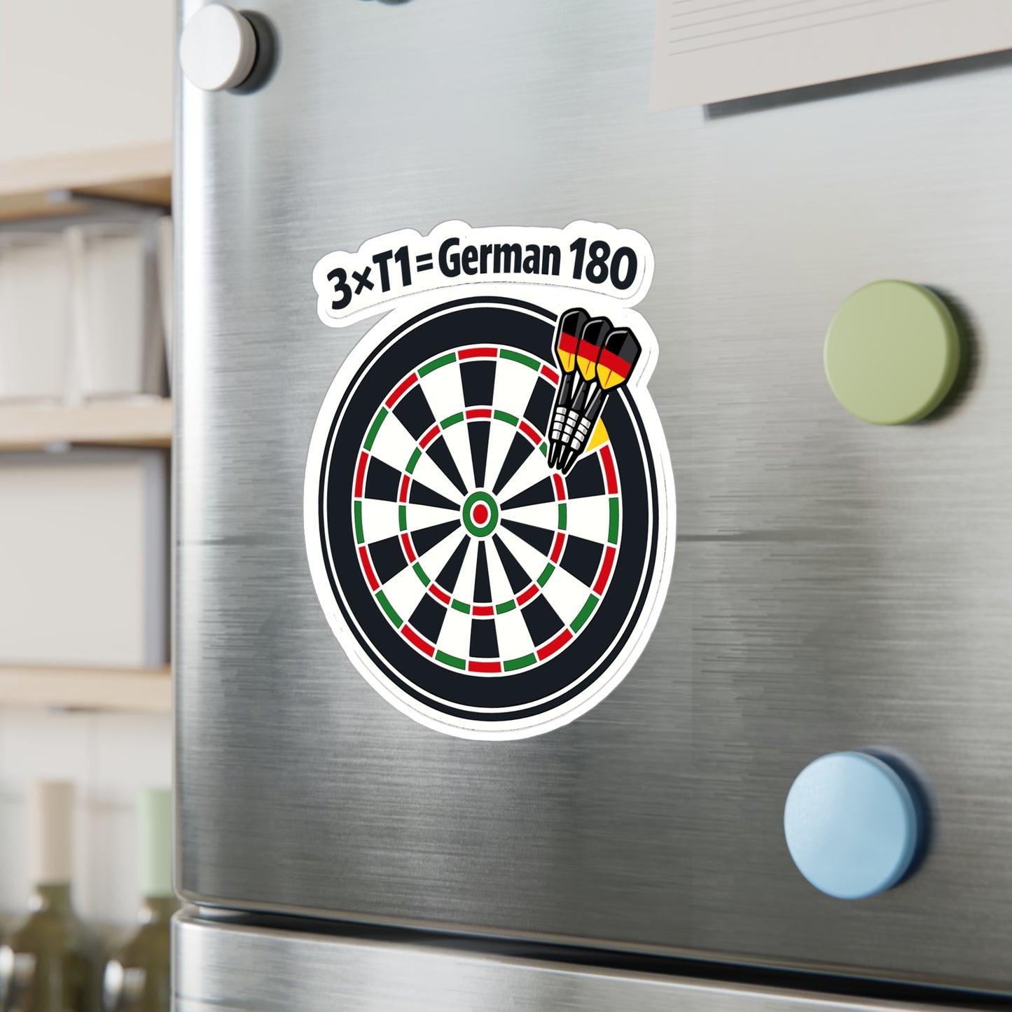 Dart Sticker 3×T1 = German 180 Funny Dartboard Decals, Waterproof Vinyl for Laptop Water Bottle, Drinking Team Arrow Design