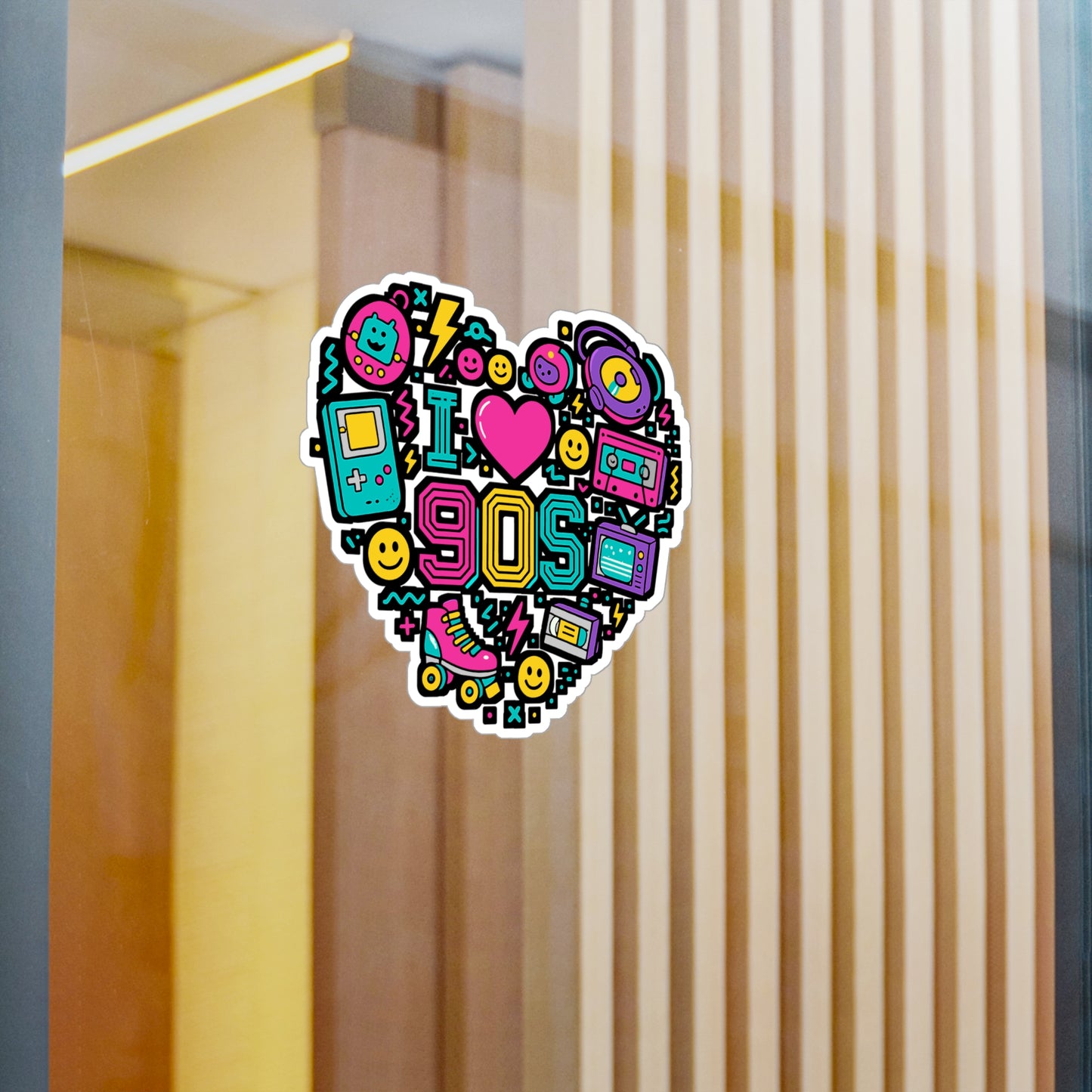 I Love 90s - Retro Sticker for Laptop, Water Bottle - Gift for 90s Lovers, Nostalgia Fans, Teens