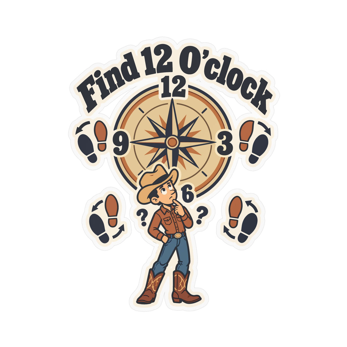 Line Dance Sticker - Find 12 O’clock Design for Country-Life Dancers, Western Decals for Laptop or Water Bottle