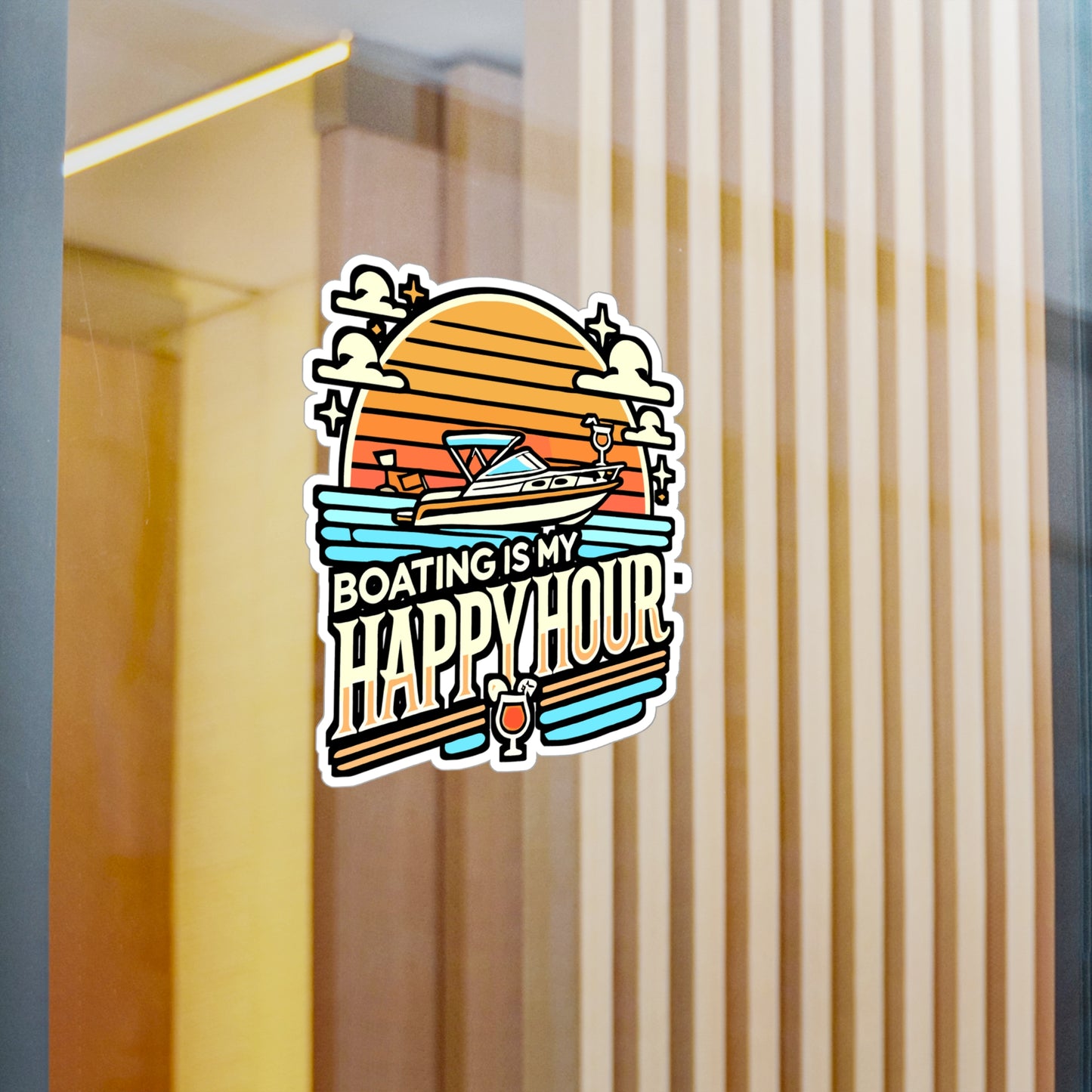 Boating Is My Happy Hour – Vinyl Boating Sticker for Laptop or Water Bottle | Sailing Gift, Nautical Decal