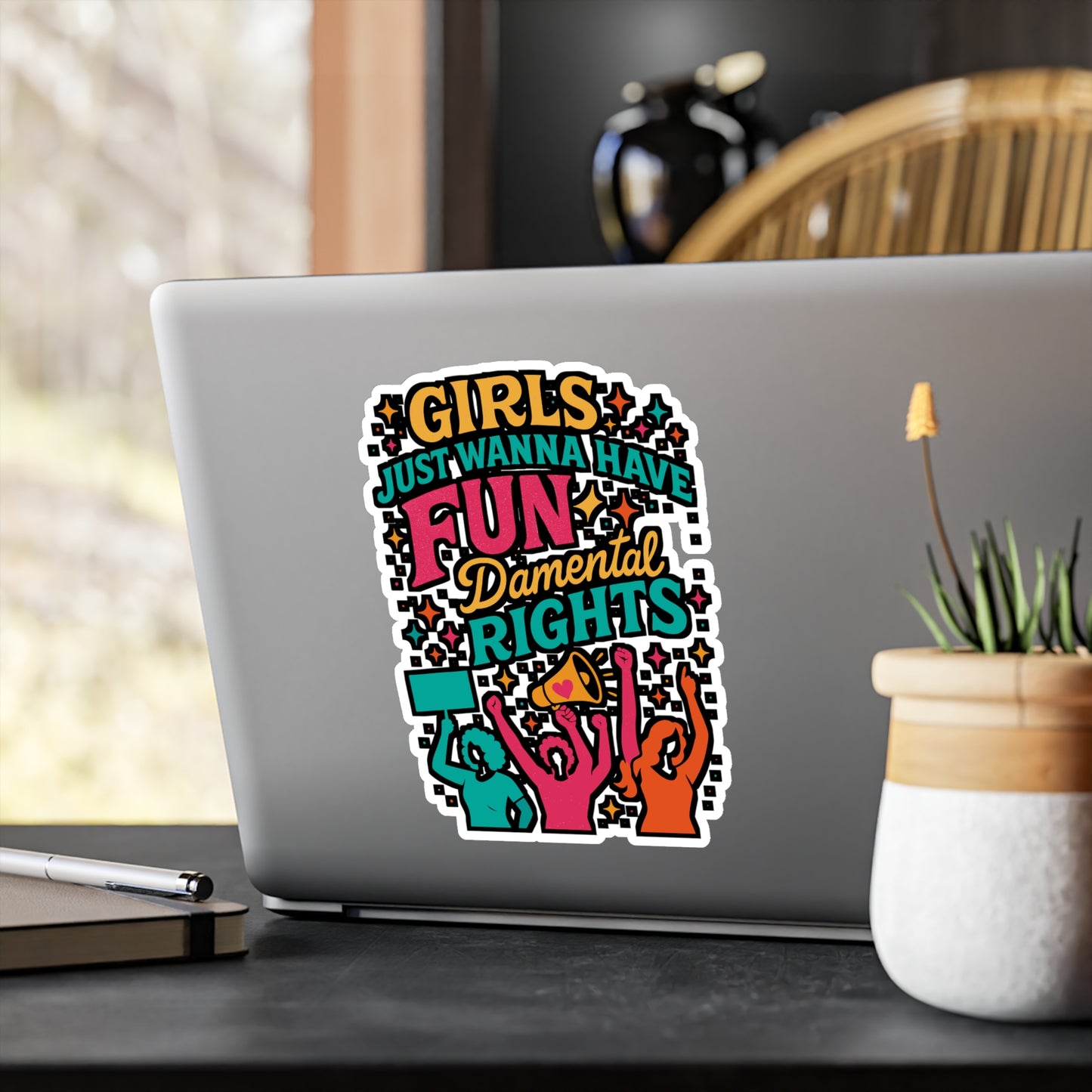 Girls Just Wanna Have FUNdamental Rights – Feminist Sticker for Laptop, Water Bottle & Empowerment Gifts