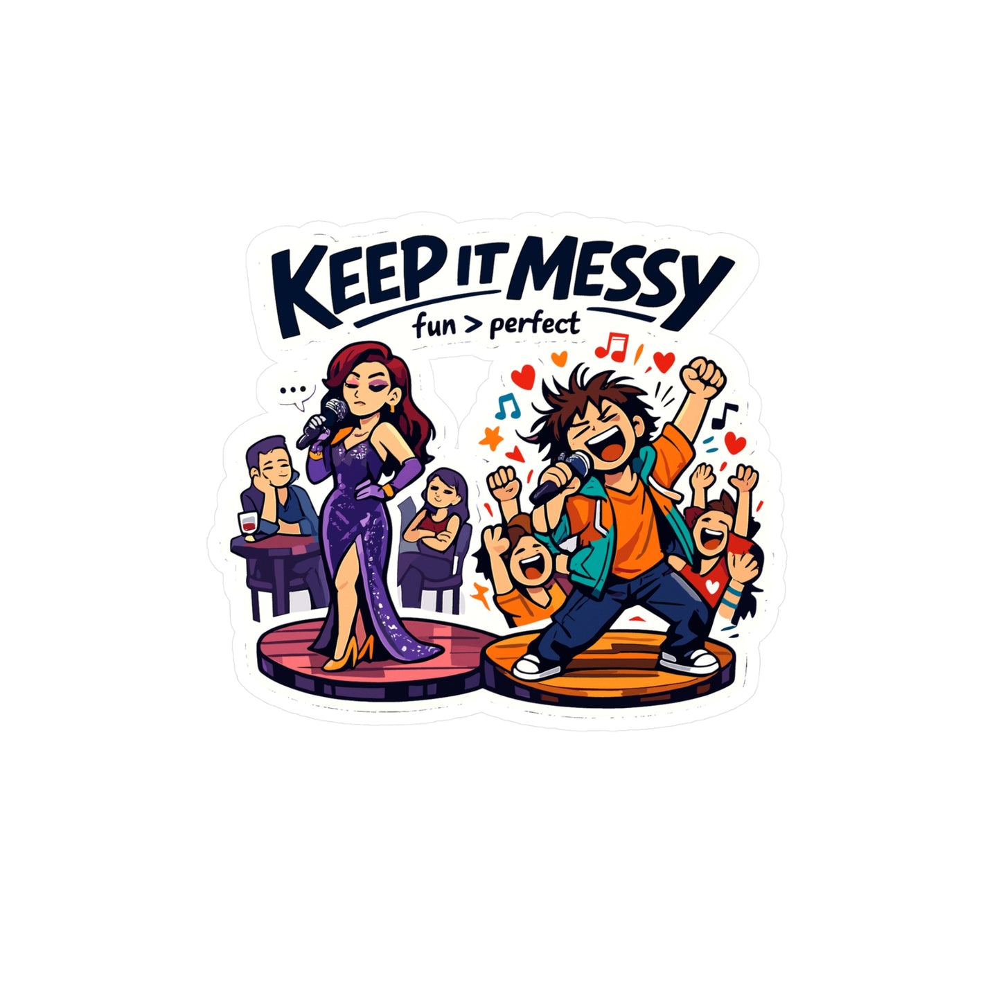 Karaoke Sticker "Keep It Messy" - Waterproof Vinyl Decals for Laptop or Water Bottle, Fun Music Beer Booze Graphic