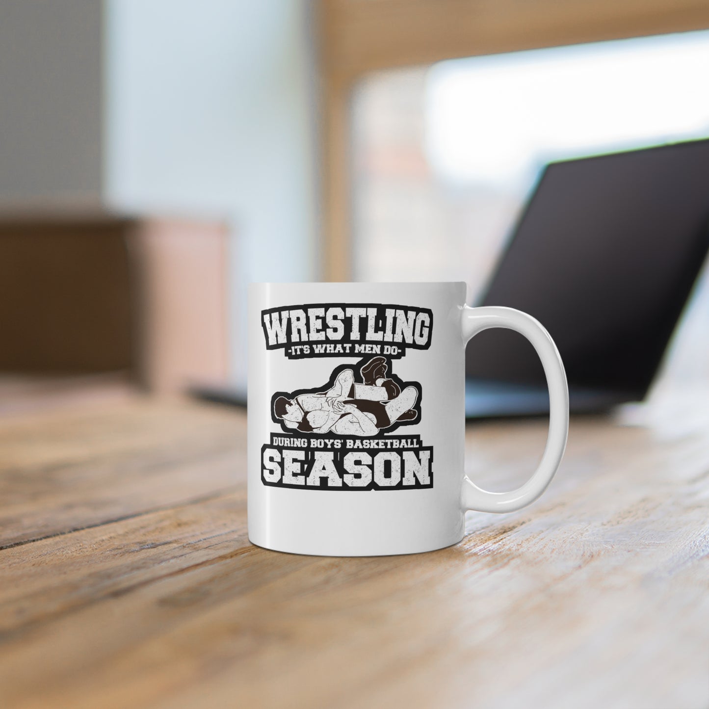 Wrestling It's What Men Do During Boys' Basketball Season - Wrestling Mug for Coffee 11oz. Wrestling Cup, White ceramic, Half-nelson Mug - Wrestling Gift