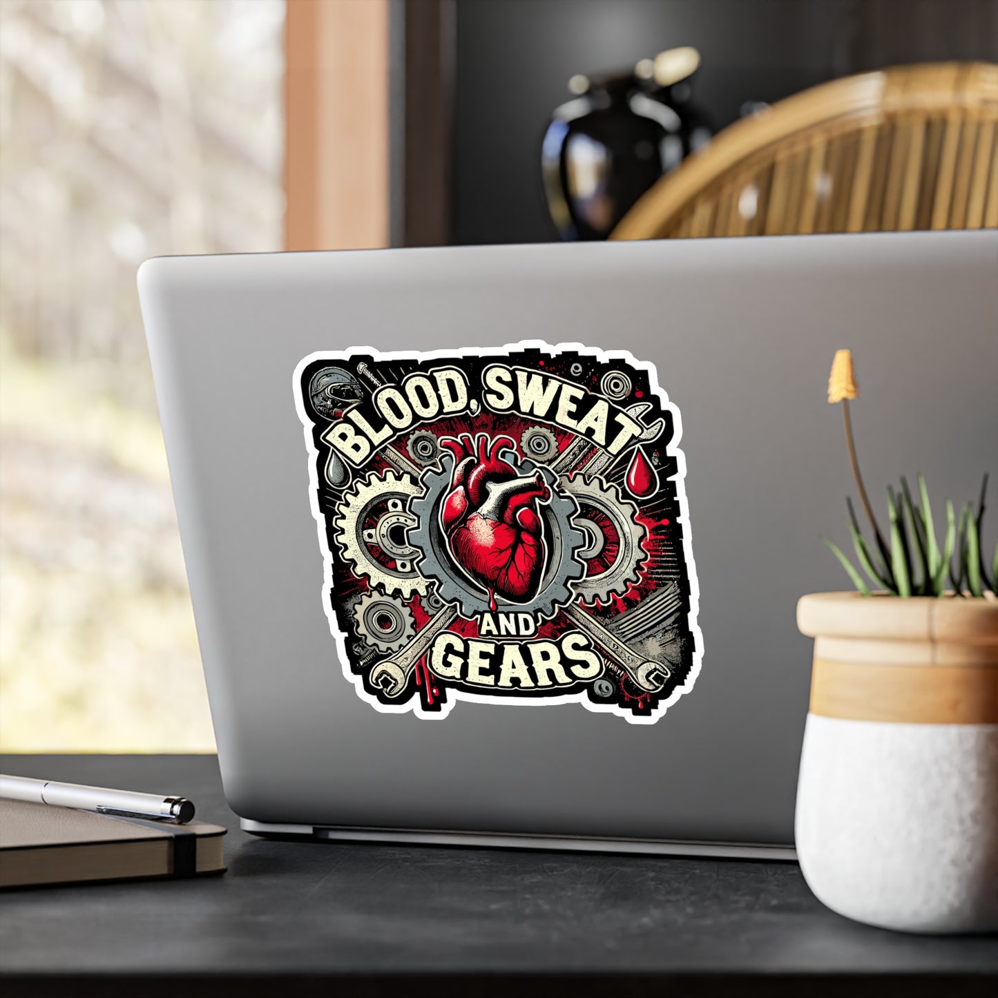 Blood Sweat and Gears - Hard work Sticker for Laptop Sticker. Water Bottle Sticker, Vinyl Mechanical Decal - Hard work Gift