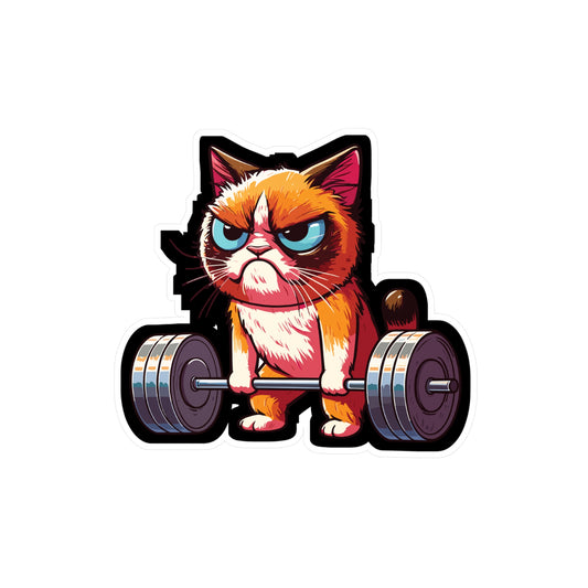 Deadlift Cat Bodybuilding - Weightlifting Sticker for Laptop Sticker. Water Bottle Sticker, Vinyl Muscles Decal - Weightlifting Gift