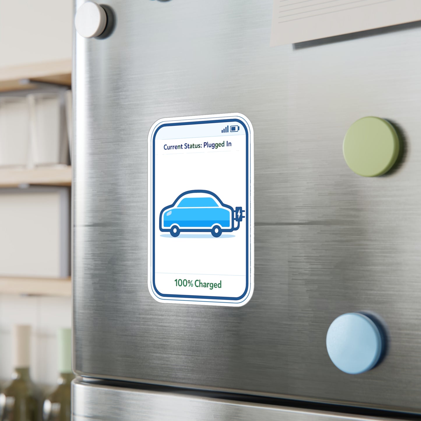 Electric Car Sticker "Current Status: Plugged In" – Waterproof Vinyl decals for Laptop, Water Bottle, Electric Vehicle Rechargeable Battery