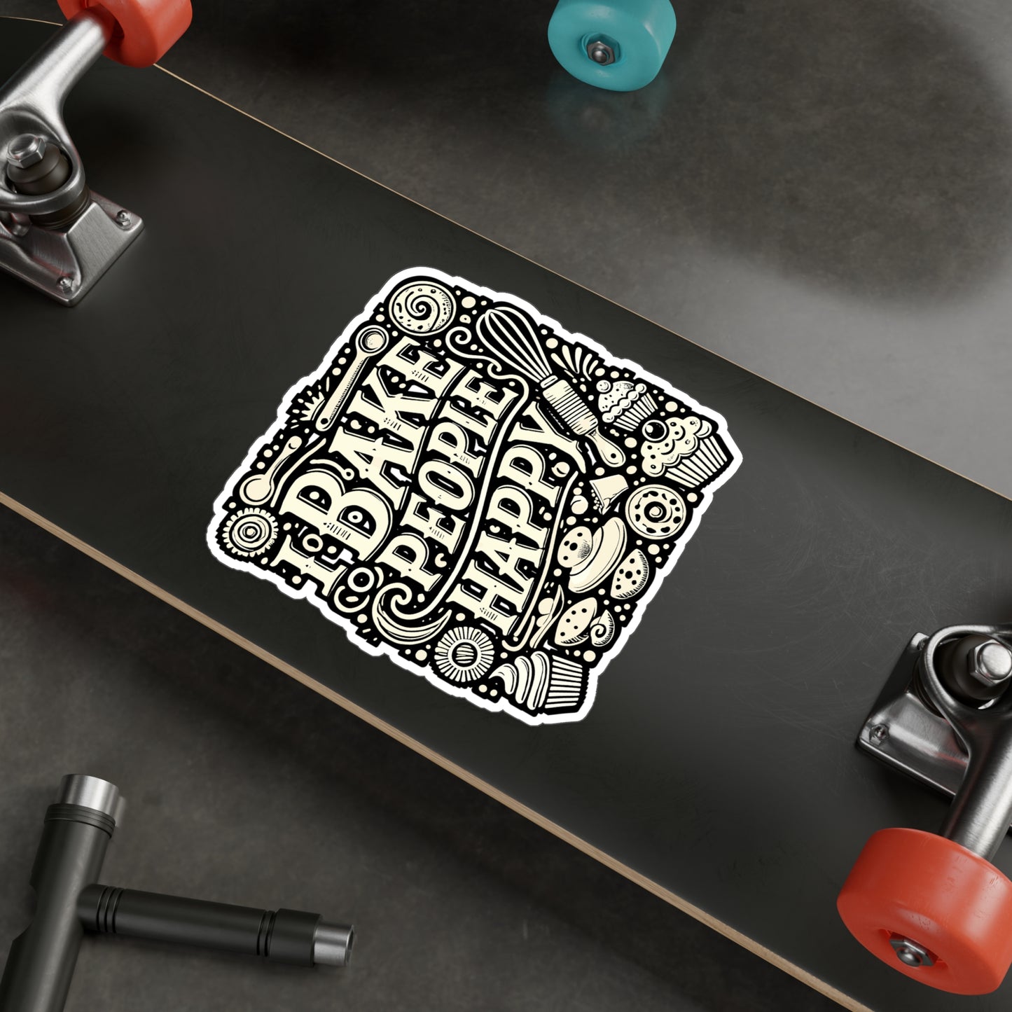 I Bake People Happy – Funny Baking Sticker for Laptop or Water Bottle | Cat Lover Gift, Pastry Chef Decal