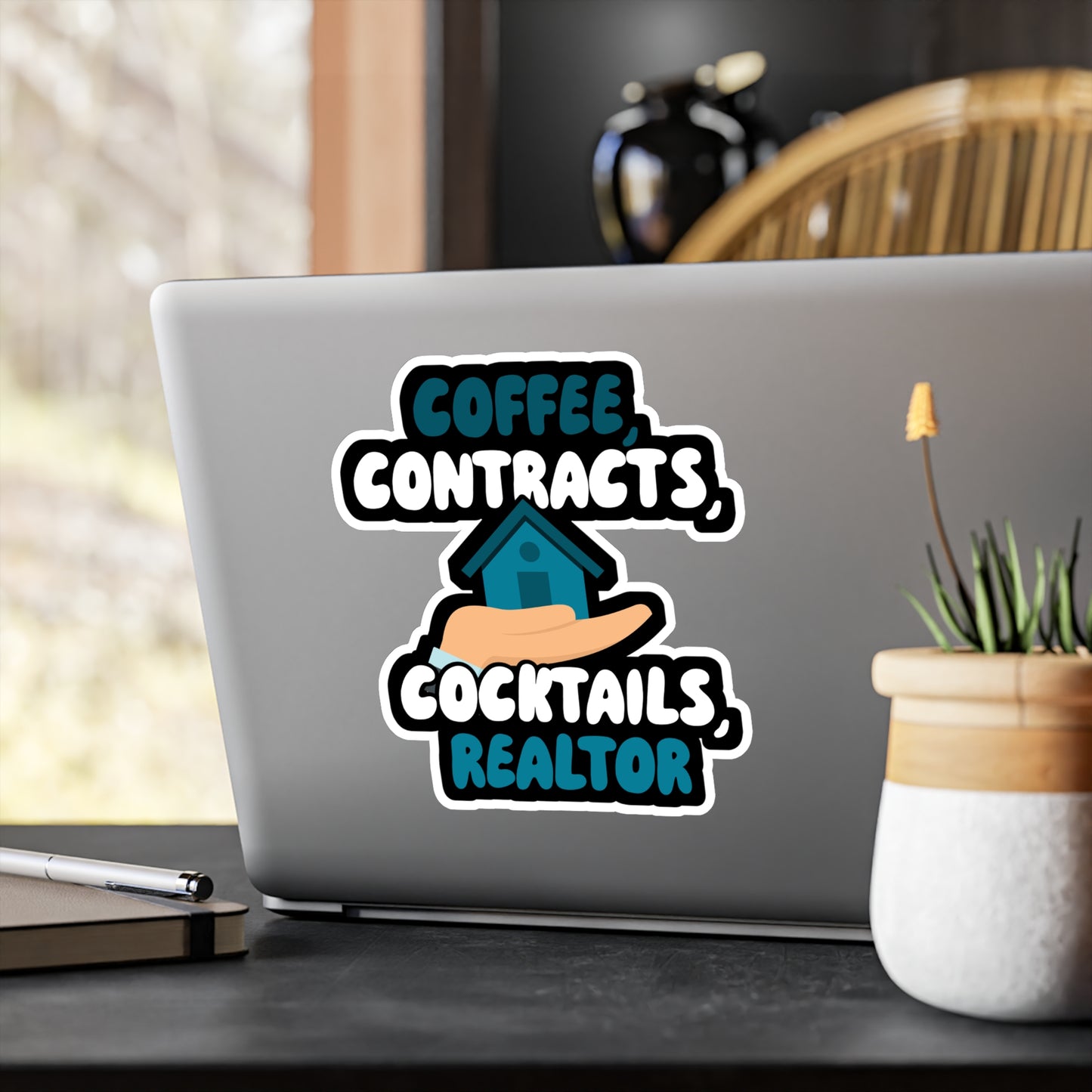 Coffee Contracts Cocktails Realtor - Ealtor Sticker for Wall, Laptop, Window, Truck, Car Ealtor Gift Vinyl Real estate Decal Sticker