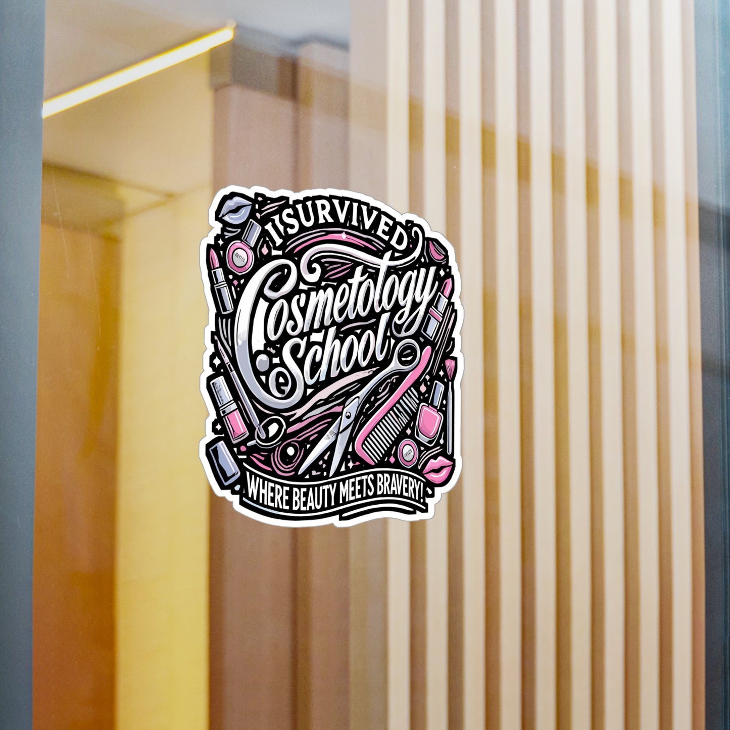 I Survived Cosmetology School - Esthetician Sticker for Laptop Sticker. Water Bottle Sticker, Vinyl Dermatologist Decal - Esthetician Gift