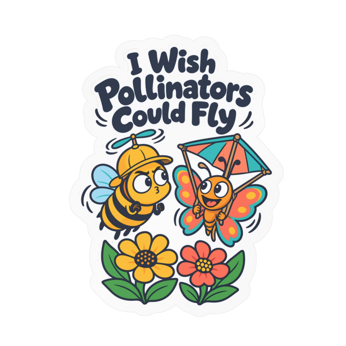 Plants Sticker - I Wish Pollinators Could Fly, Dandelion Decals for Laptop or Water Bottle, Friendship Gift for Nature Lovers