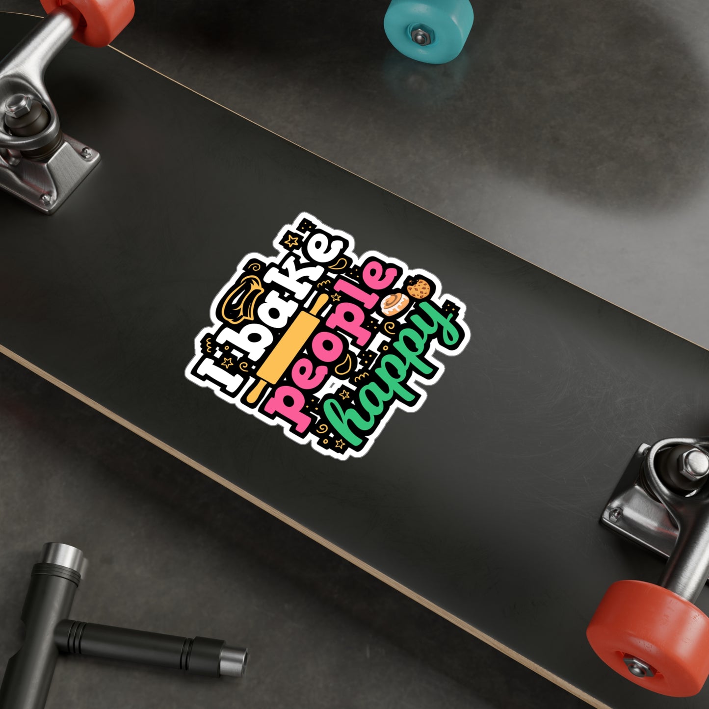 I Bake People Happy - Baking Sticker for Laptop Sticker. Water Bottle Sticker, Vinyl Cake-decorator Decal - Baking Gift