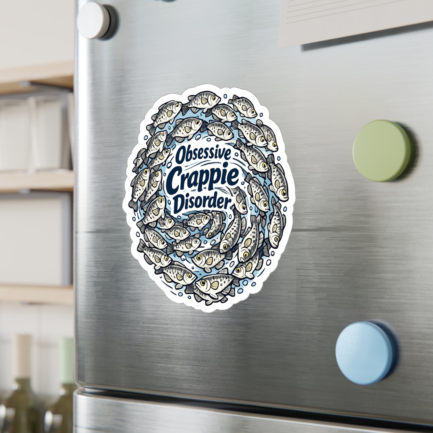 Fishing Sticker Obsessive Crappie Disorder Funny Angling Decals, Waterproof Vinyl for Laptop or Water Bottle, Lake Boating Design