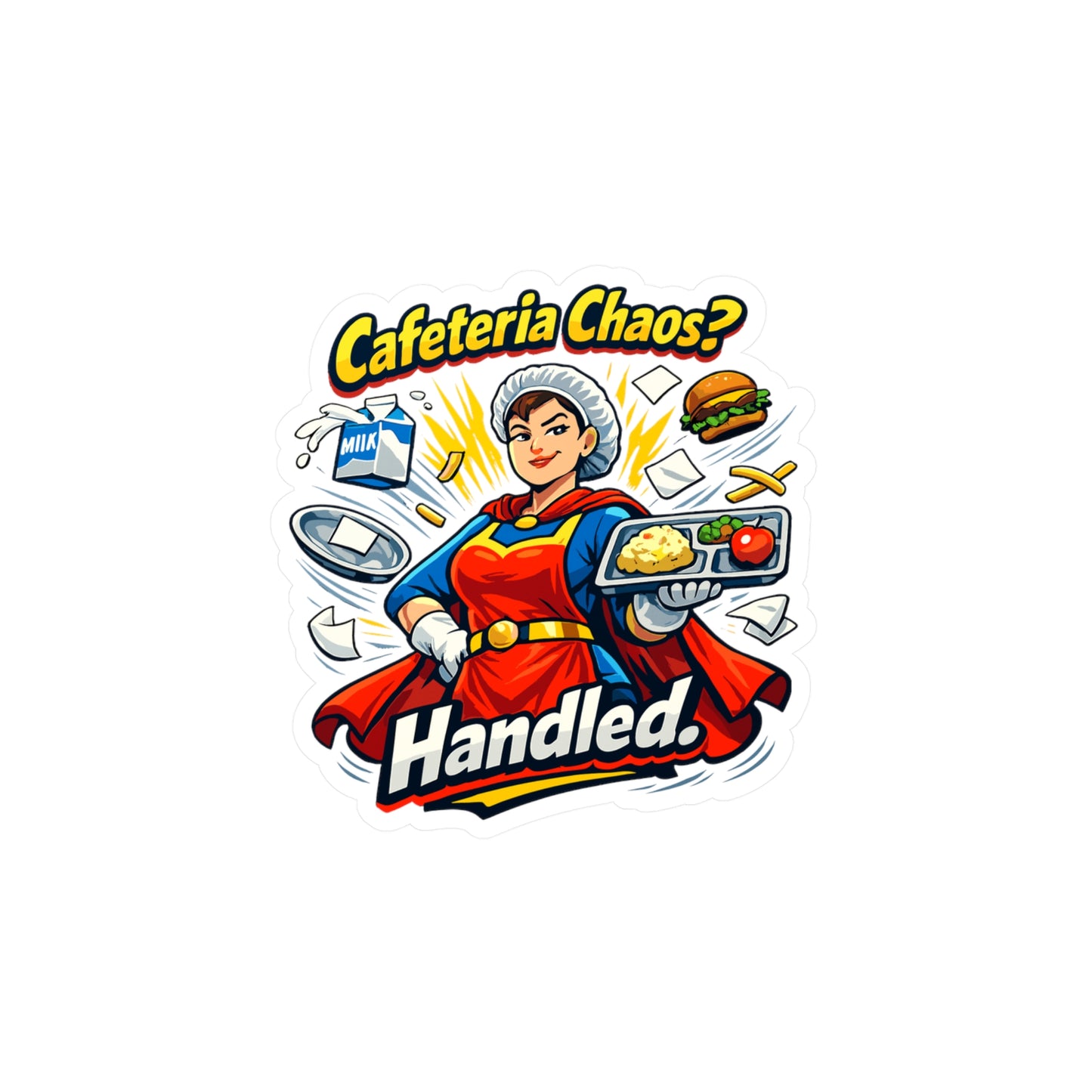 Lunch Lady Sticker Cafeteria Chaos? Handled Funny School Canteen Design, Waterproof Vinyl decals for Laptop, Water Bottle