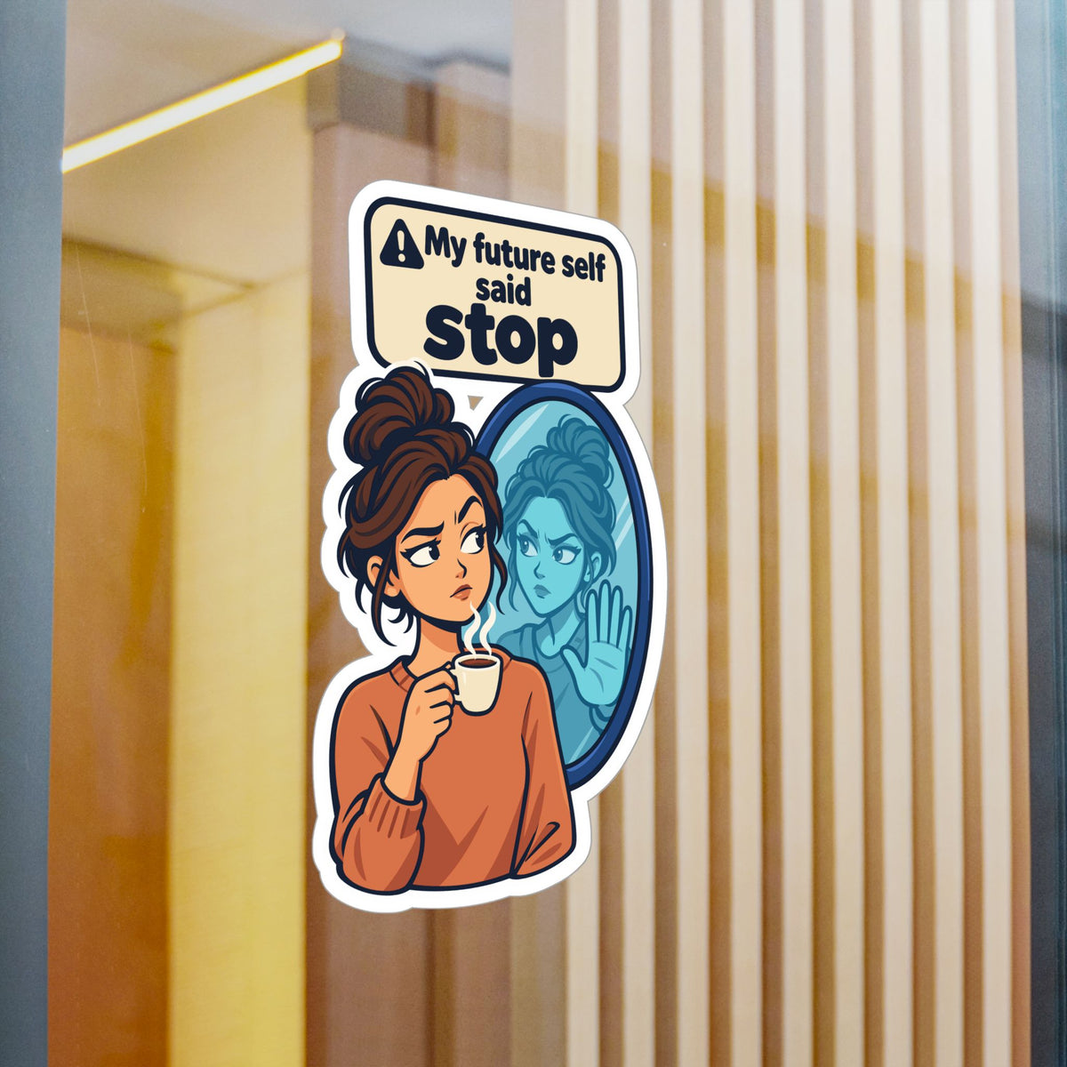 Comic Sticker – My Future Self Said Stop, Doppelgänger Warning Decals for Laptop and Water Bottle