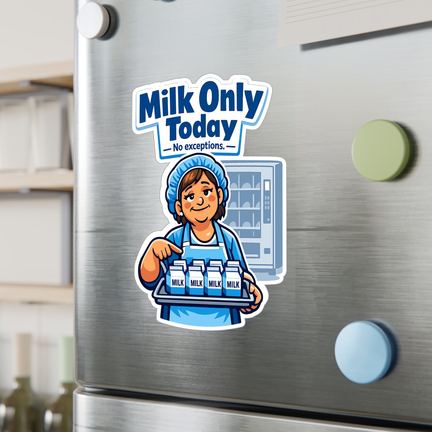 Lunch Lady Sticker "Milk Only Today" Funny School Canteen Design Waterproof Vinyl decals for Laptop, Water Bottle