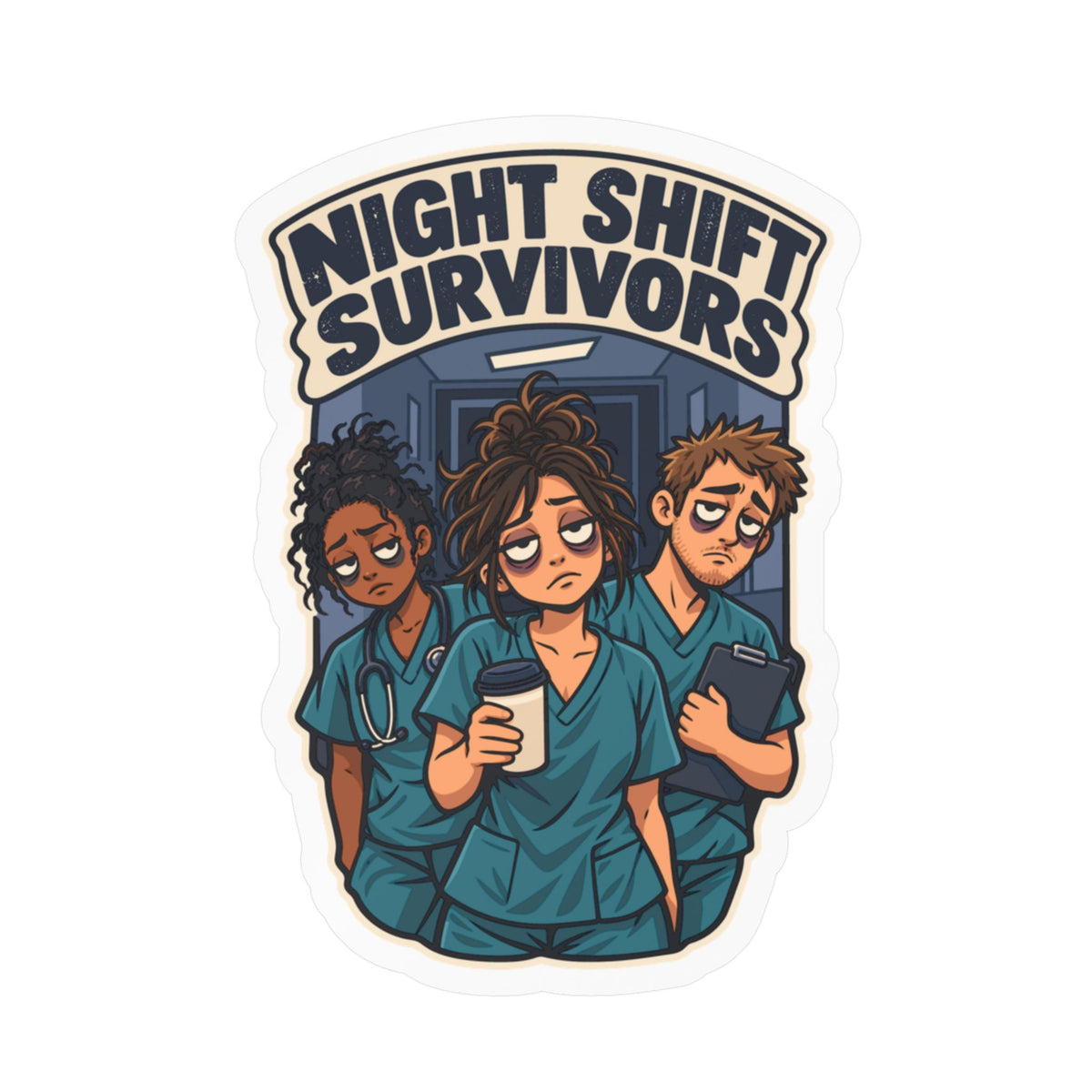Nurse Sticker – Night Shift Survivors Waterproof Vinyl Decals for Laptop, Water Bottle, Nursing Student Gift, Nursing School Degree
