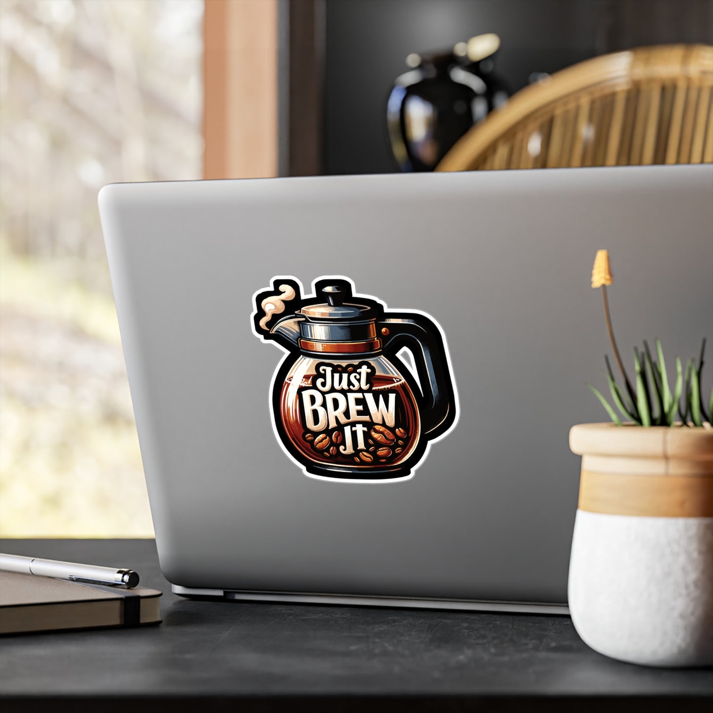 Just Brew It  - Coffee Sticker for Car Window Laptop Sticker. Water Bottle Sticker, Vinyl Brew Decal, Caffeine Sticker - Coffee Gift