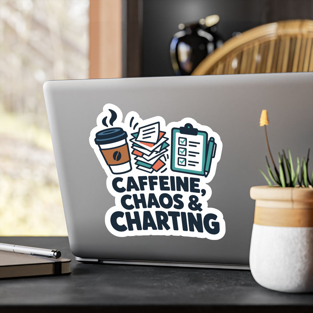 Nurse Sticker Caffeine, Chaos & Charting Decals for Laptop or Water Bottle, Waterproof Vinyl Nursing Student Gift