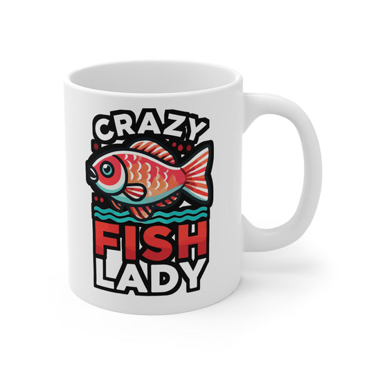 Crazy Fish Lady - Aquarist Mug for Coffee 11oz. Aquarist Cup, White ceramic, Aquarium Mug, Fish-tank Tea Cup - Aquarist Gift