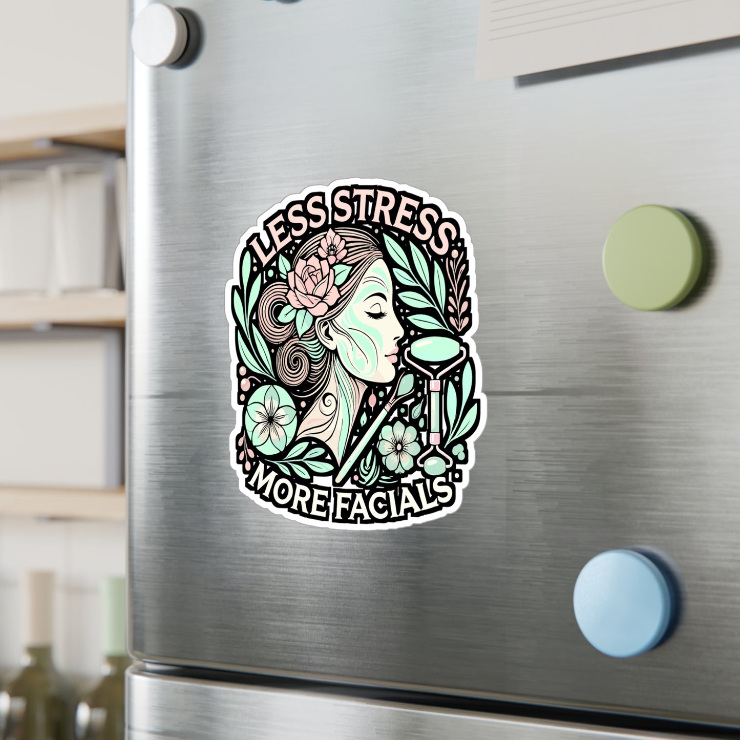 Less Stress More Facials – Esthetician Vinyl Sticker for Laptop & Water Bottle | Dermatologist Gift Decal