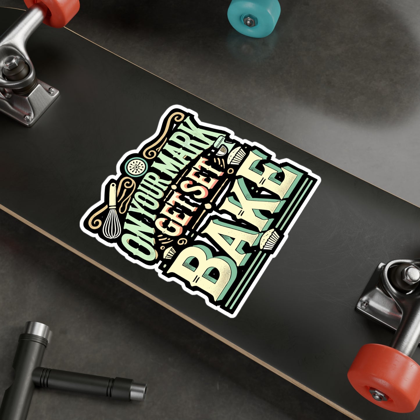 On Your Mark Get Set Bake - Baker Sticker for Car Window Laptop Sticker. Water Bottle Sticker, Vinyl Cake Decal, Baking Sticker - Baker Gift