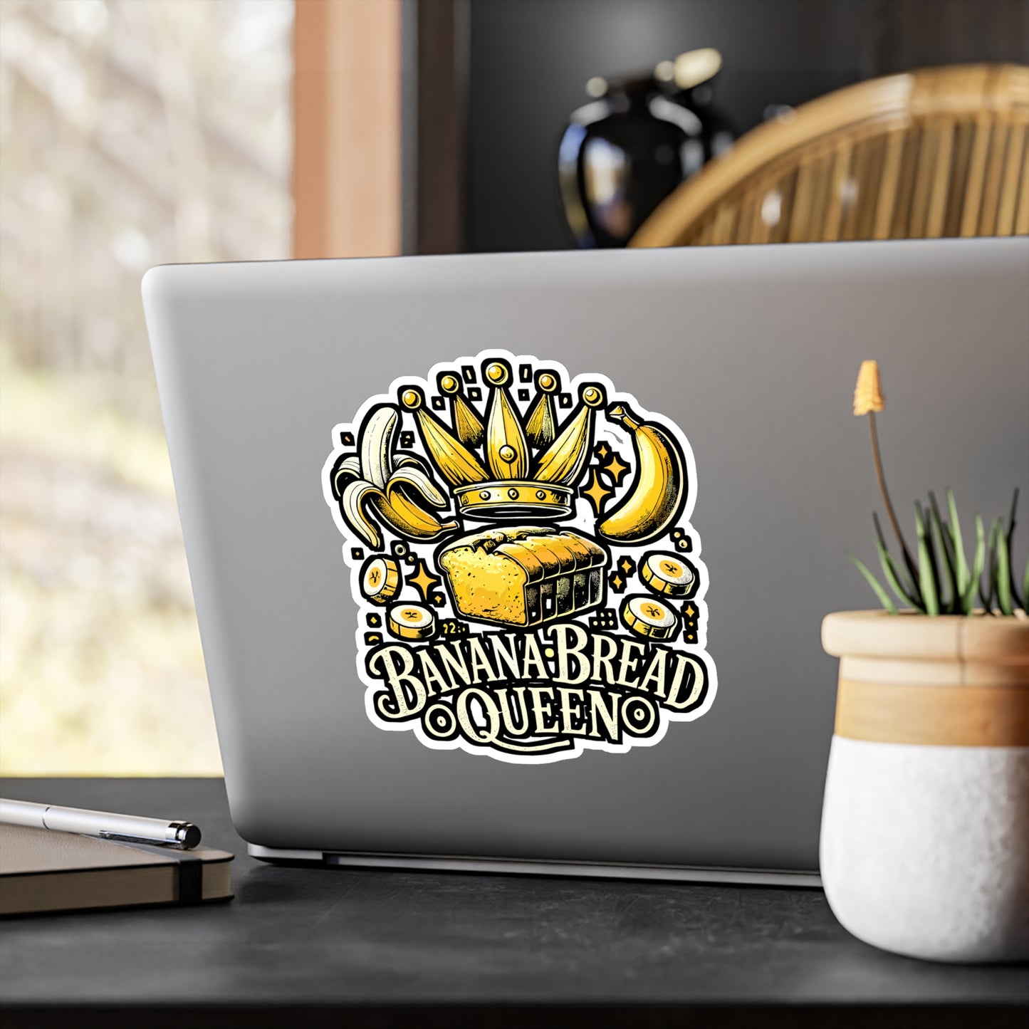 Banana Bread Queen – Vinyl Sticker for Laptop or Water Bottle | Fun Baker Gift | Banana Bread Decal