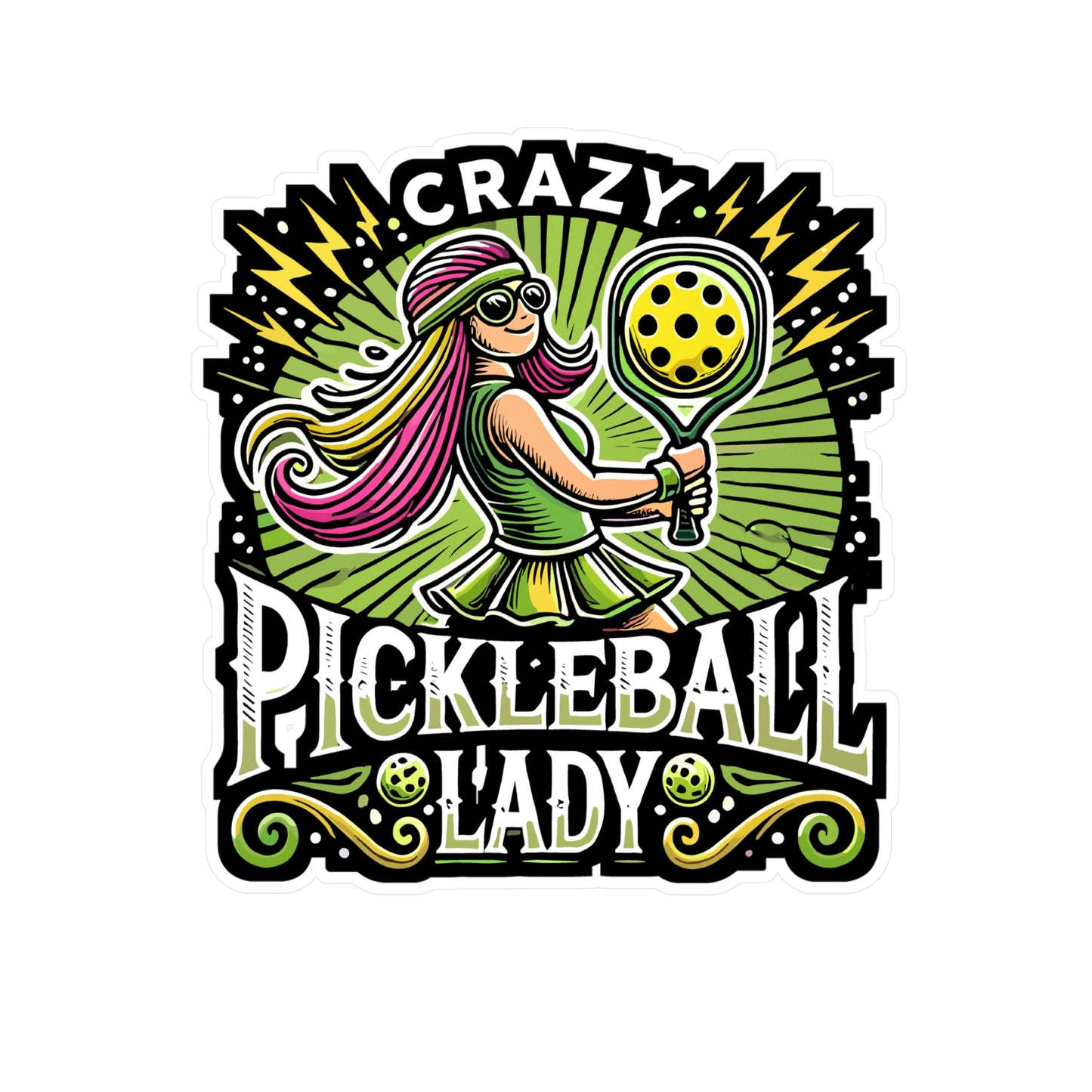 Crazy Pickleball Lady - Pickleball Sticker for Laptop Sticker. Water Bottle Sticker, Vinyl Dink Decal - Pickleball Gift