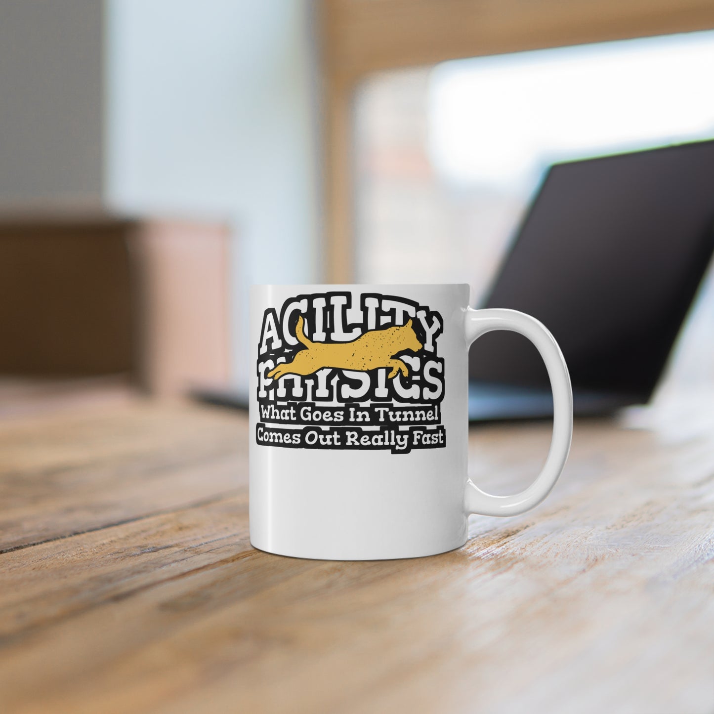 Agility Physics What Goes In Tunnel Comes Out Really Fast - Dog-trainer Mug for Coffee 11oz. Dog-trainer Cup, White ceramic, Agility Mug - Dog-trainer Gift