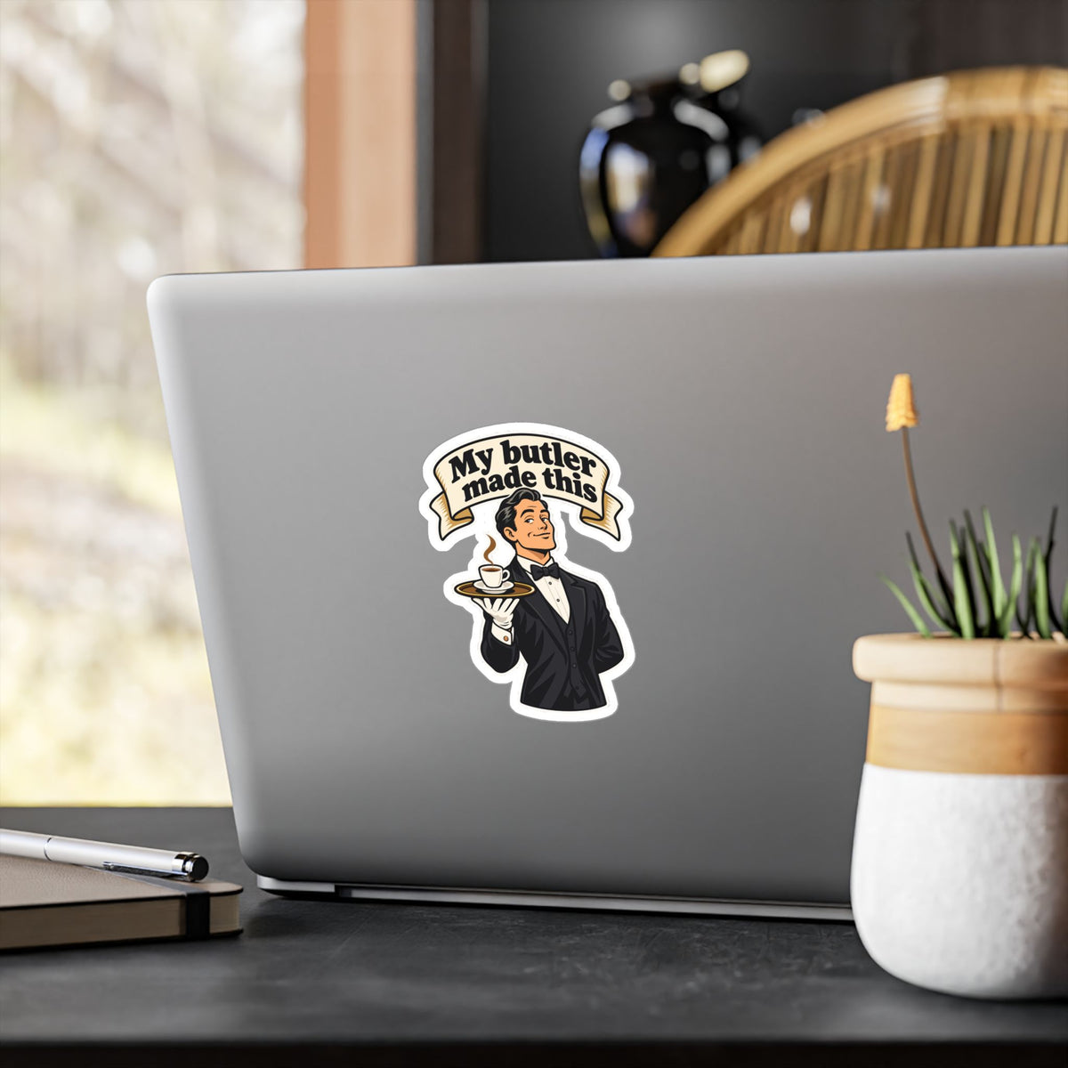 Butler Sticker - My Butler Made This - Retro Espresso Decals with Luxury Flair for Laptop and Water Bottle