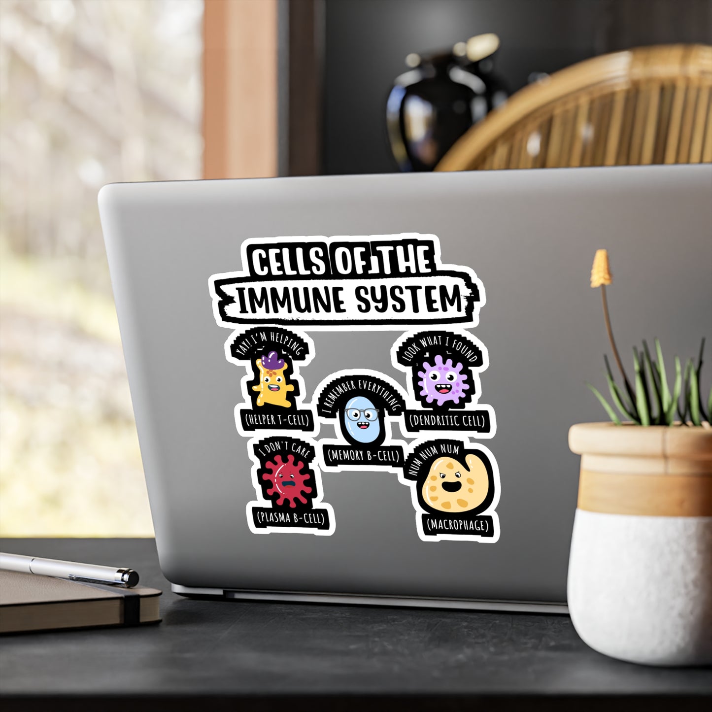 Cells Of The Immune System - Biology Sticker for Laptop Sticker. Water Bottle Sticker, Vinyl Physicist Decal - Biology Gift