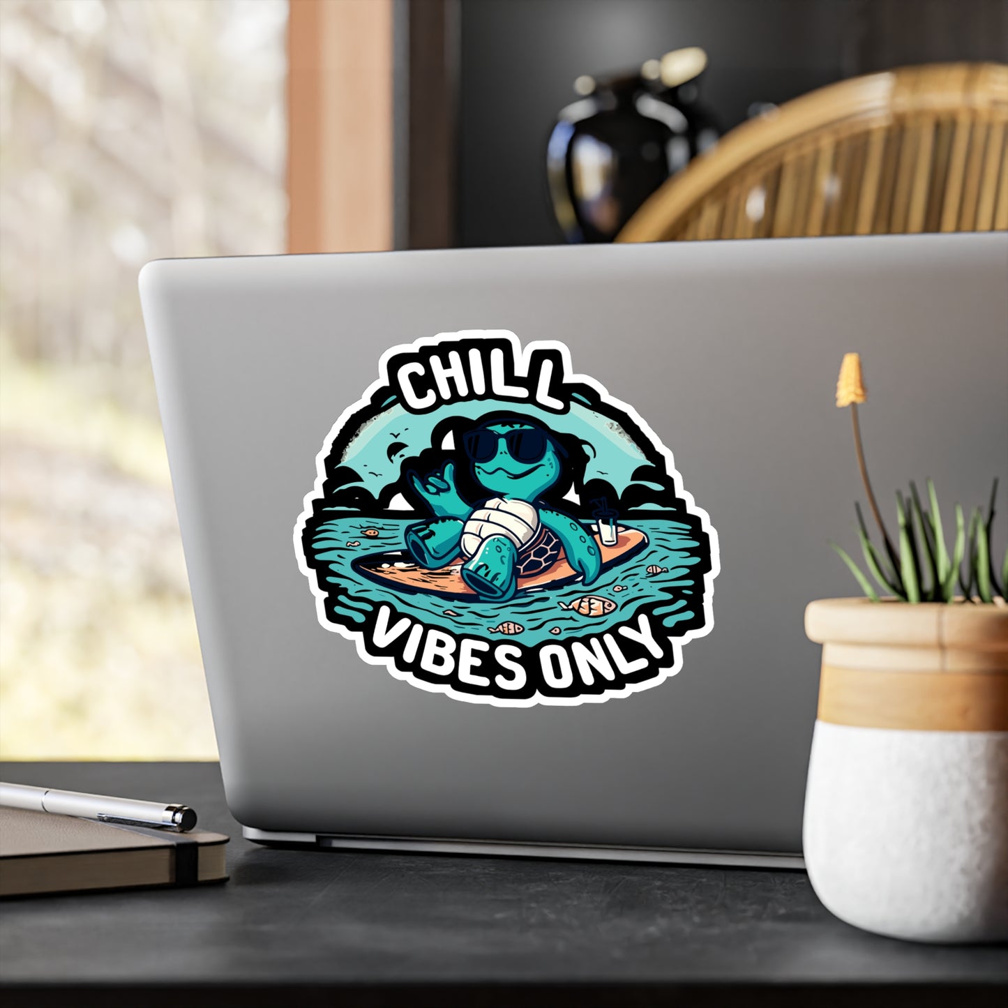 Chill Vibes Only - Relaxation turtle Sticker for Laptop Sticker. Water Bottle Sticker, Vinyl Beach vibes Decal - Relaxation turtle Gift