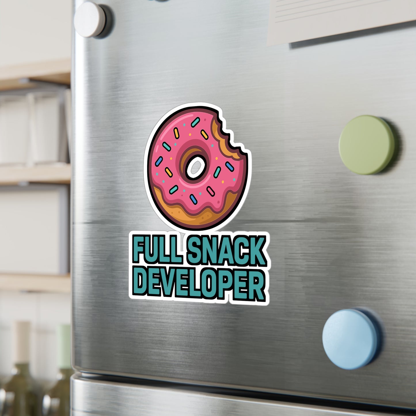 Programming Sticker "Full Snack Developer" – Fun Coder Decals for Laptop, Water Bottle – Donut Food Theme, Waterproof Vinyl