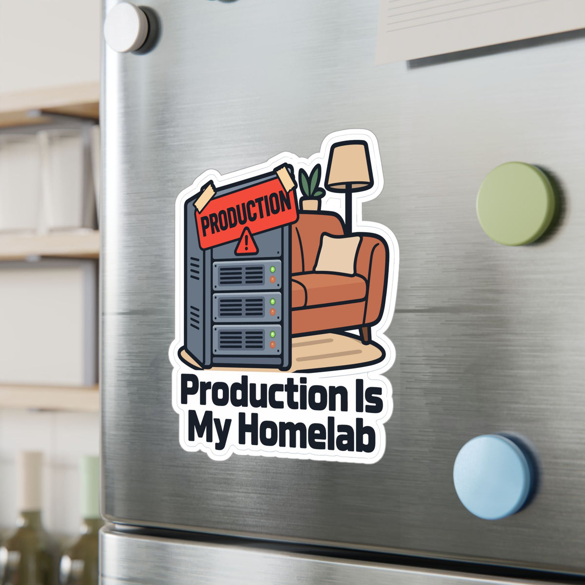 Tech Sticker – Production Is My Homelab, Reboot Button Bandage Design Decals for Laptop and Water Bottle