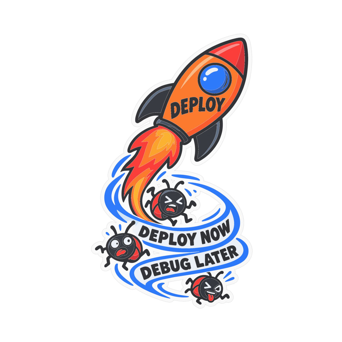 Tech Sticker - Deploy Now Debug Later, Reboot Button and Bandage Design Decals for Laptop or Water Bottle