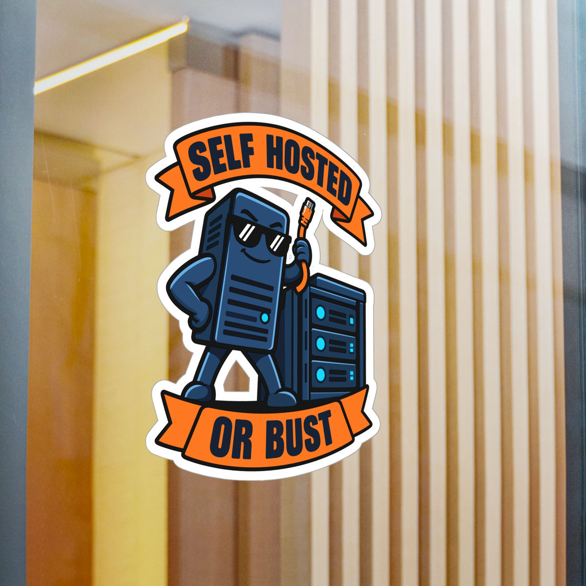 Server Sticker – Self Hosted Or Bust Sunglasses Design, Decals for Home Network Fans and Laptops