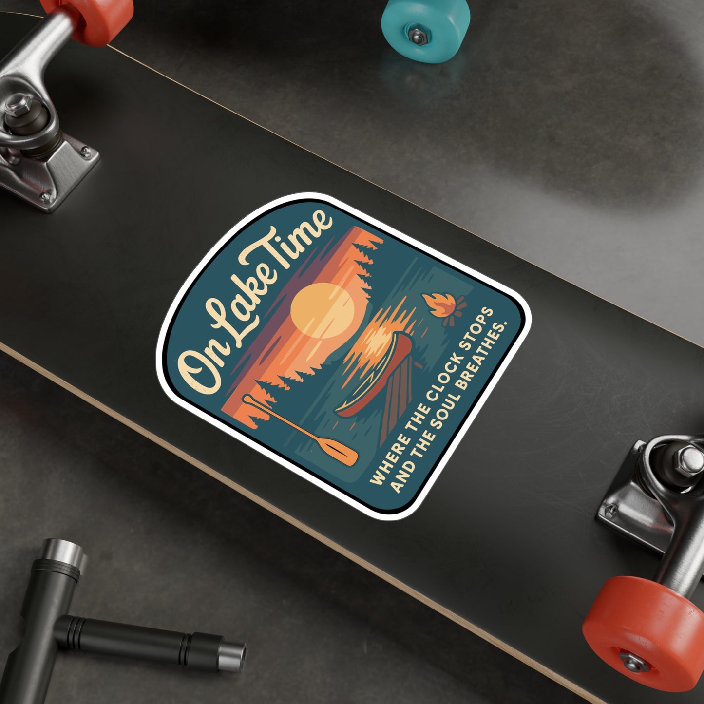 On Lake Time - laketime Sticker for Water Bottle, Laptop, Cooler - Gift for Lake Lovers, Boating Enthusiasts, Vacation Accessory