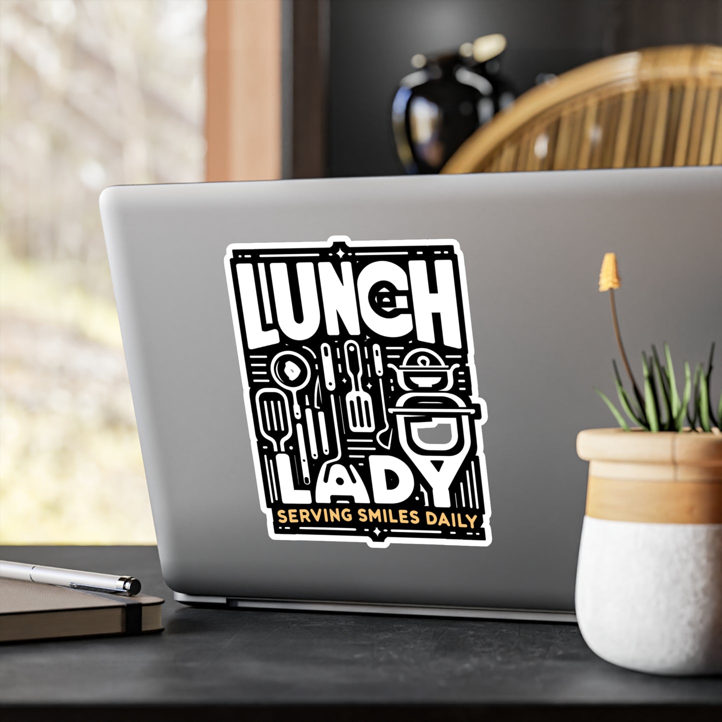 Lunch Lady Serving smiles daily  - Lunch lady Sticker for Laptop Sticker. Water Bottle Sticker, Vinyl Lunch Decal - Lunch lady Gift