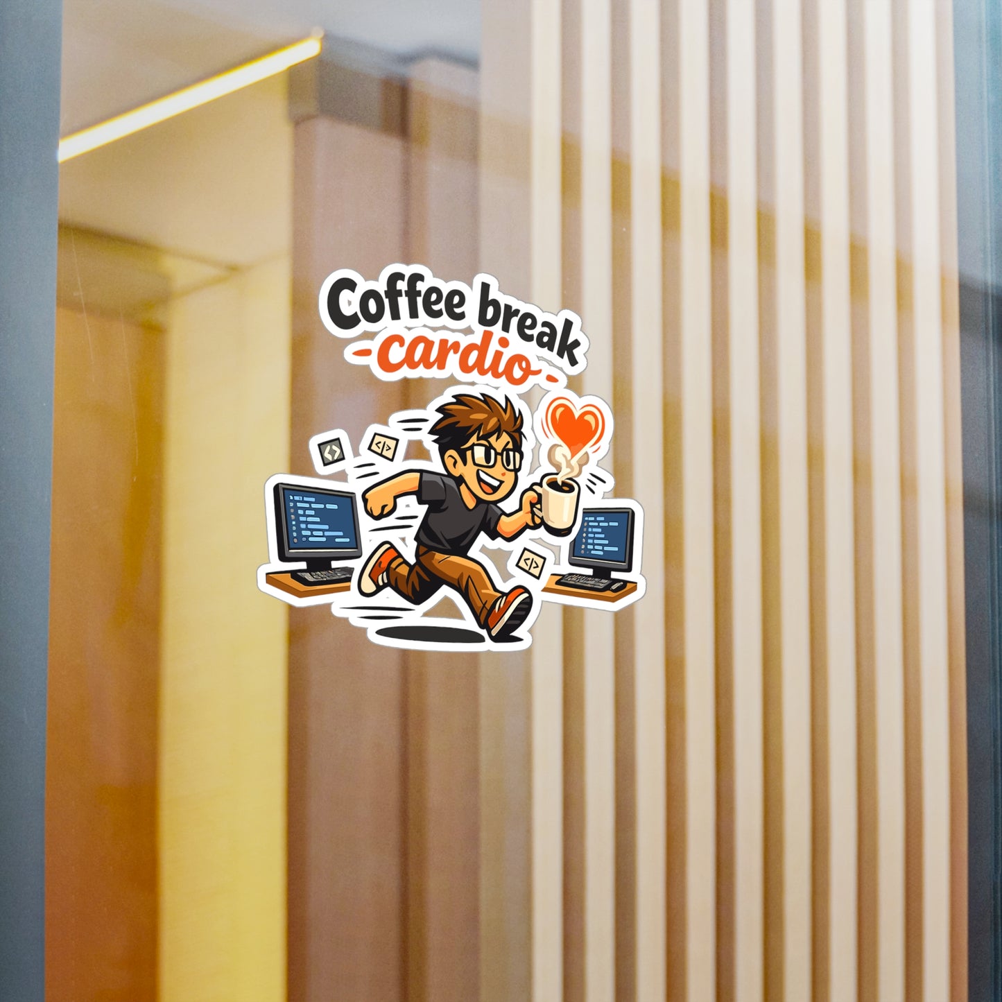 Coding Sticker Coffee Break Cardio Funny Programmer Vinyl Decals, Waterproof Laptop Water Bottle, Source Code Semicolon Humor