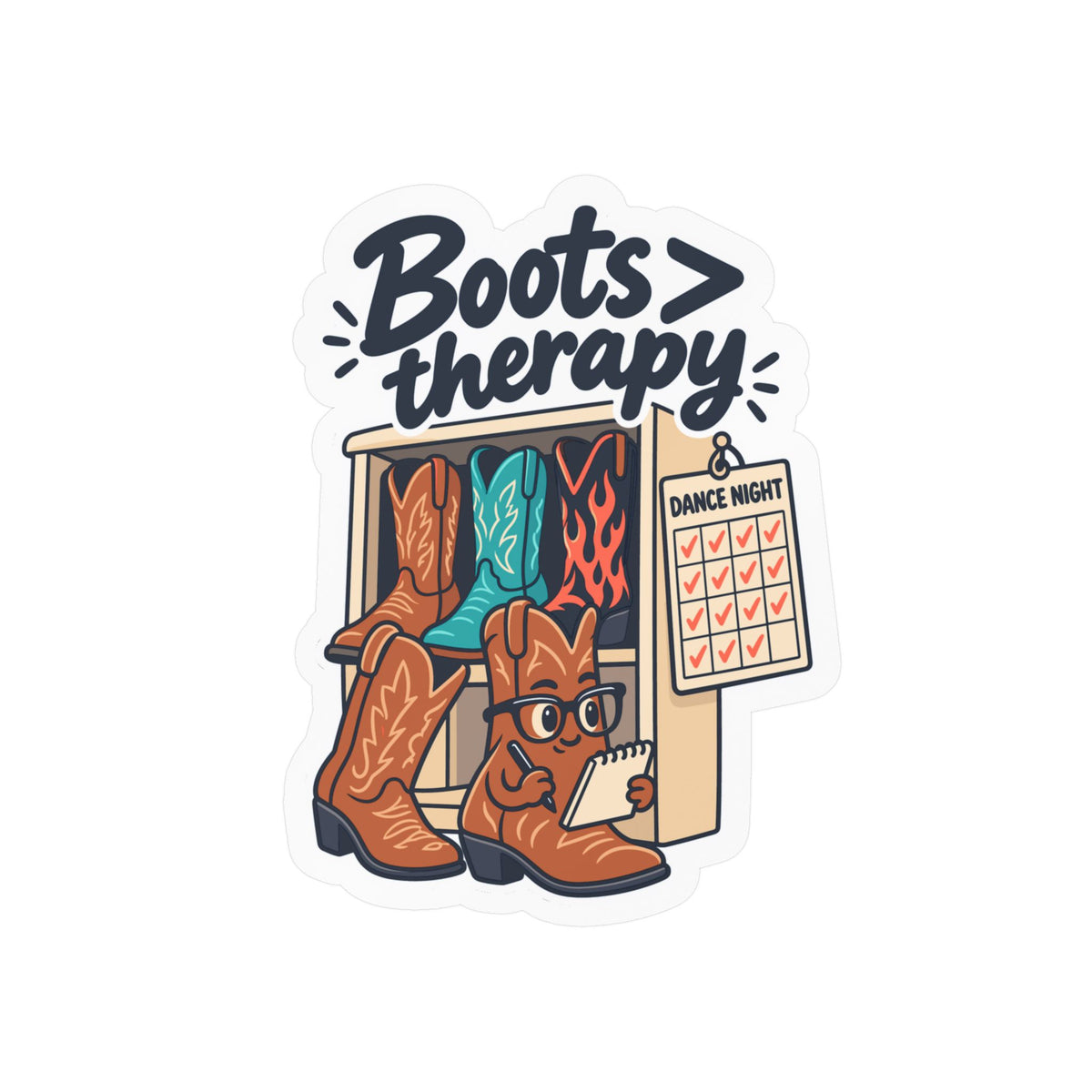 Line Dance Sticker - Boots Over Therapy for the Country-Life Dancer, Western Decals for Laptop and Water Bottle