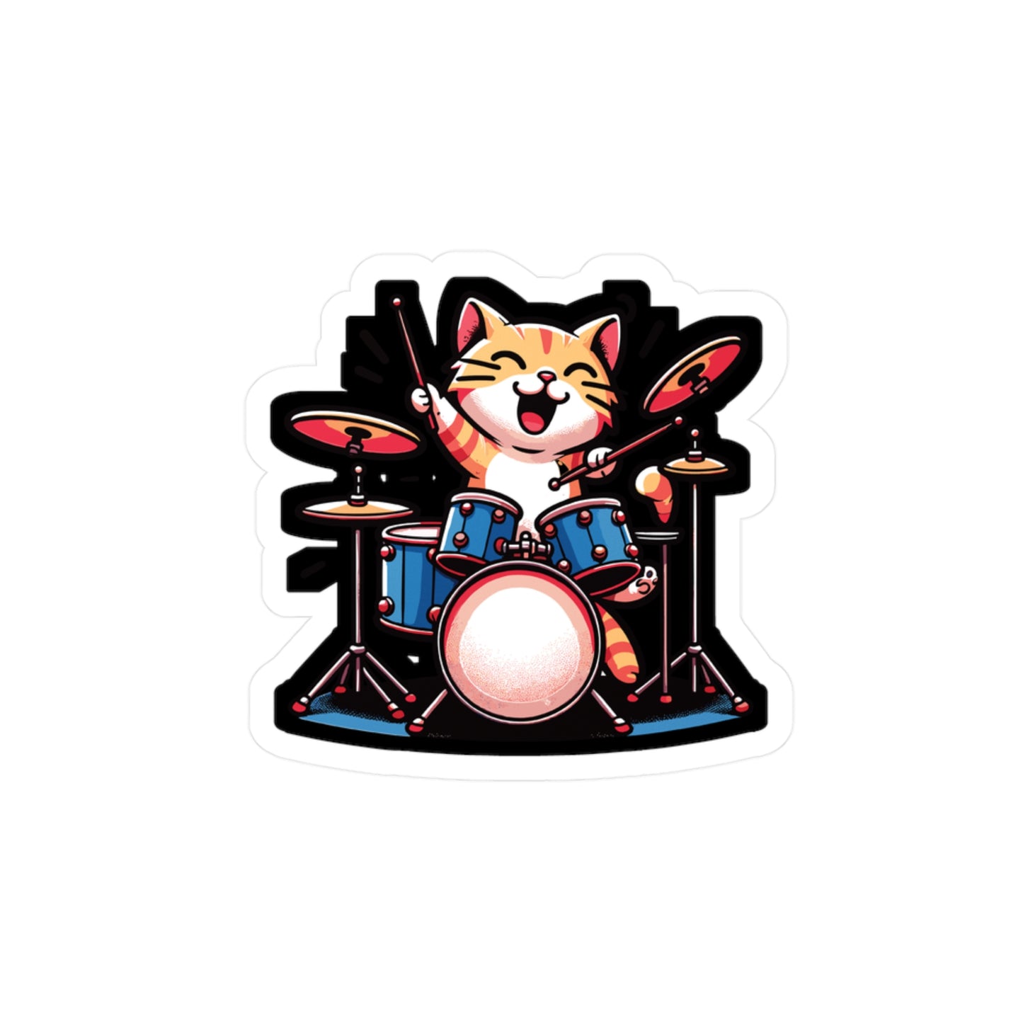 Musician Cat Drummer - Drum Sticker for Car Window Laptop Sticker. Water Bottle Sticker, Vinyl Drummer Decal, Drumset Sticker - Drum Gift